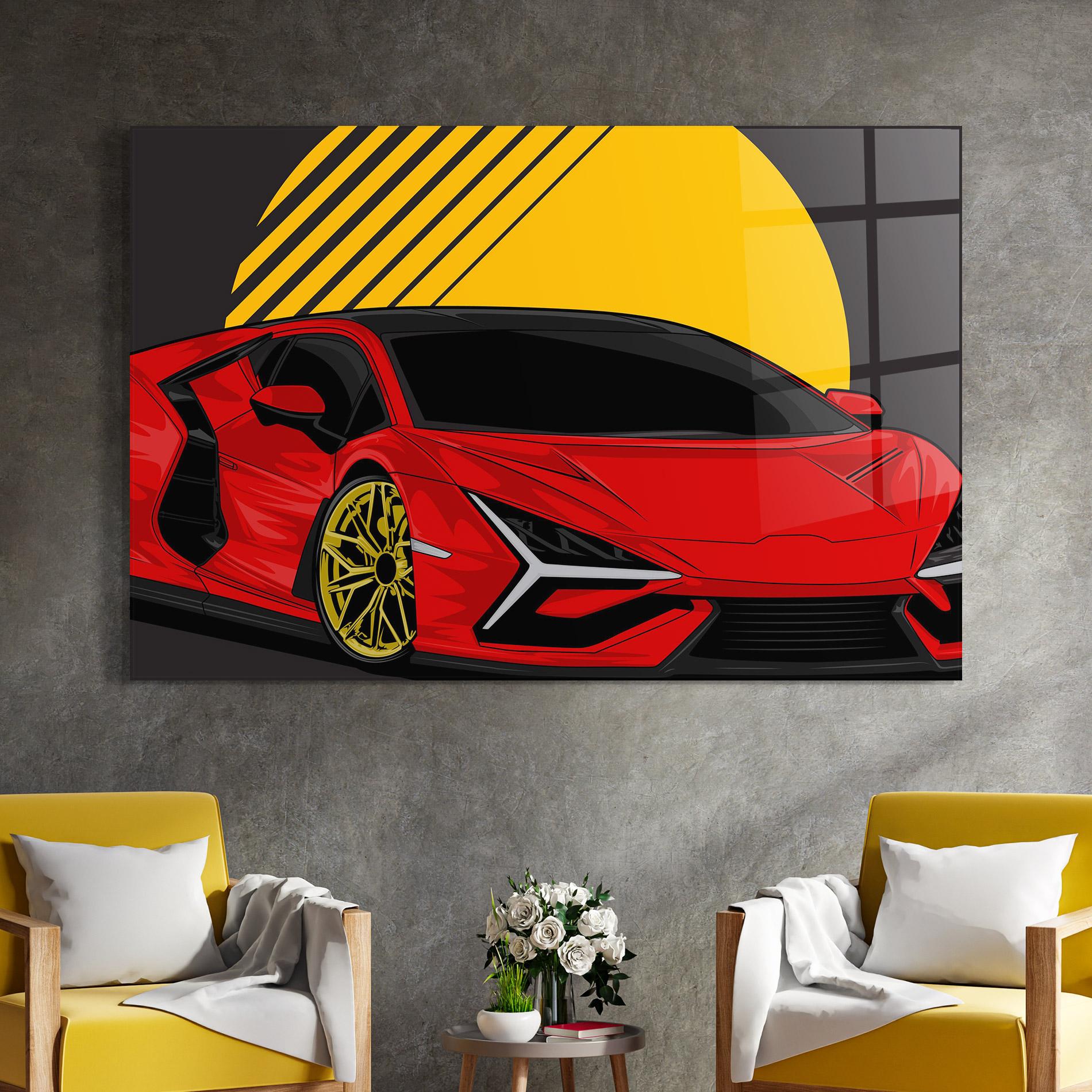 Tablou Sticla Red Yellow Sport Car mockup 4