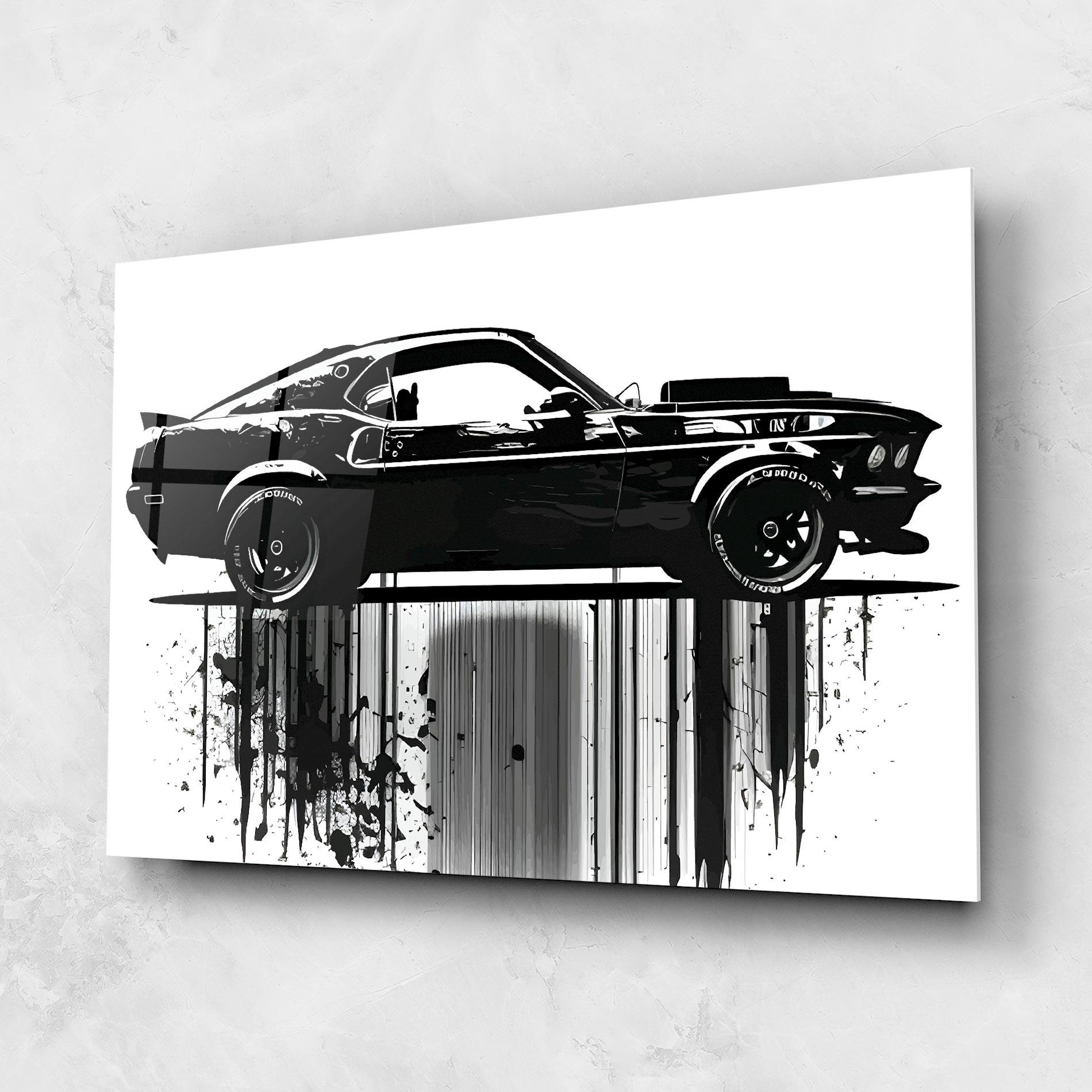 Tablou Sticla Black Car Drowing mockup 1