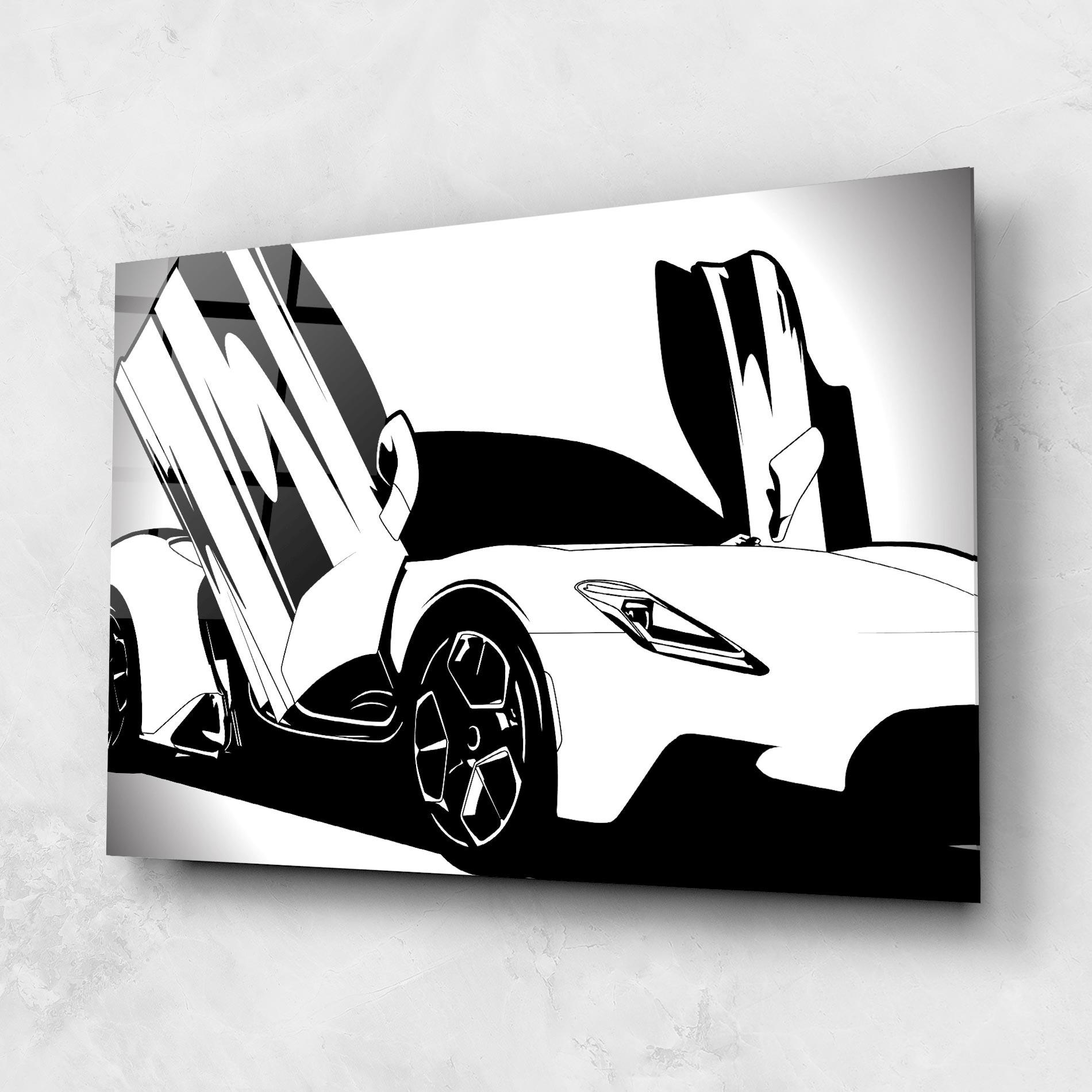 Tablou Sticla Black White Car mockup 1