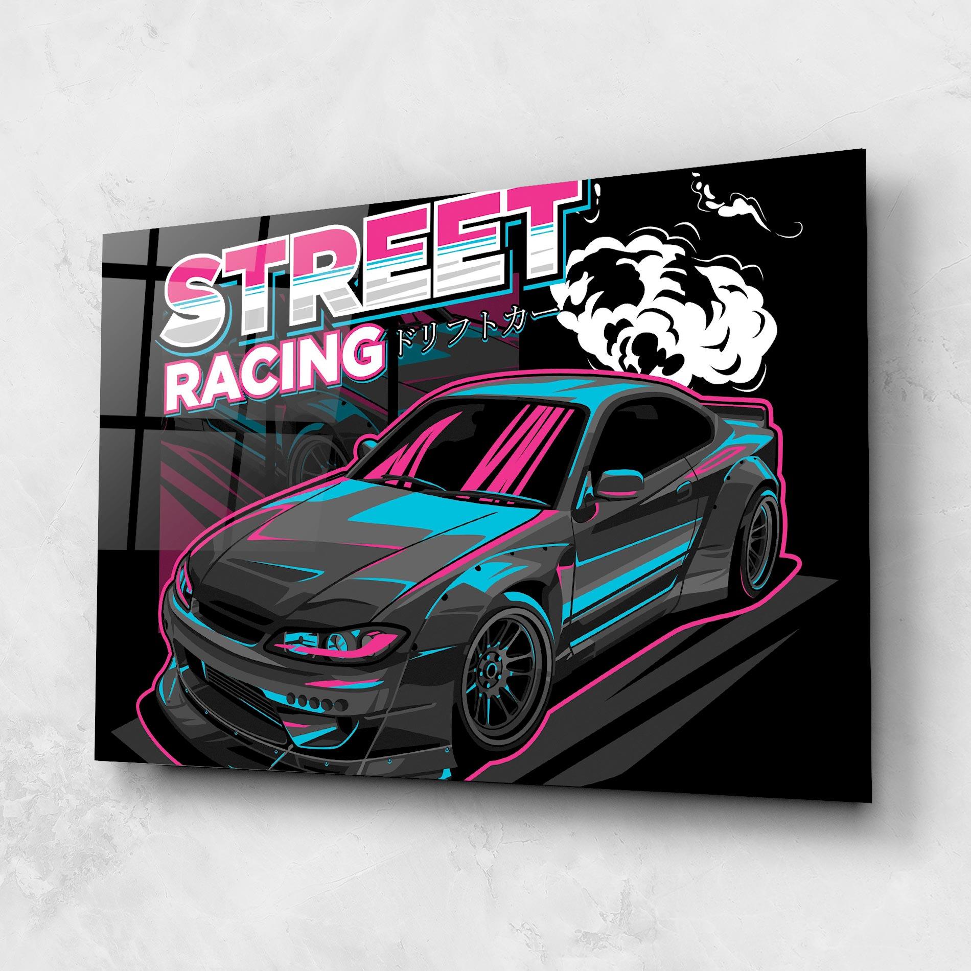 Tablou Sticla Drift Grey Car mockup 1