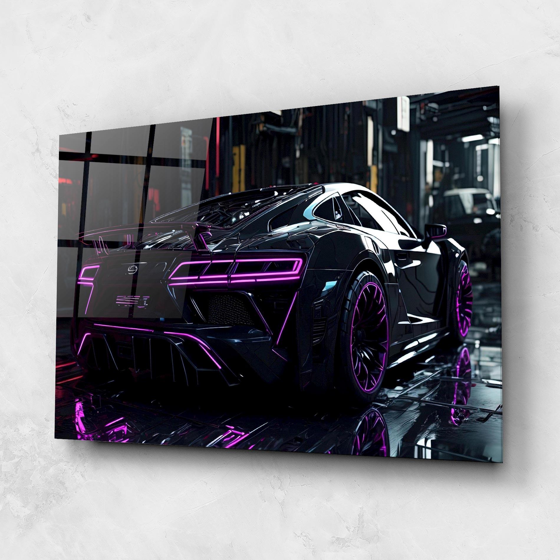 Tablou Sticla Futuristic Purple Black Hypercar mockup 1