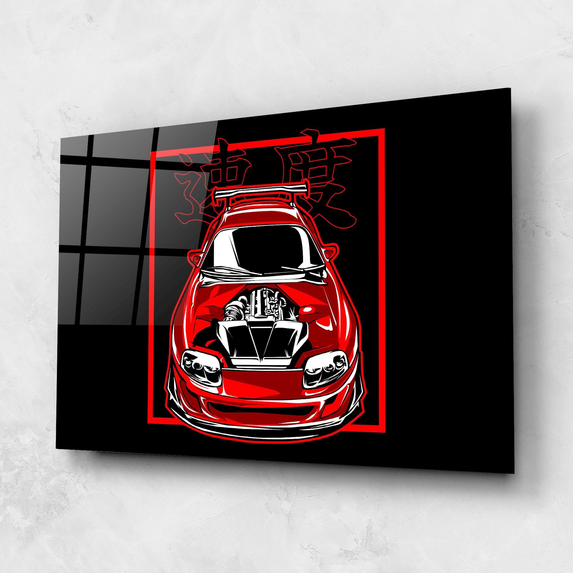 Tablou Sticla Japanese Red Car mockup 1