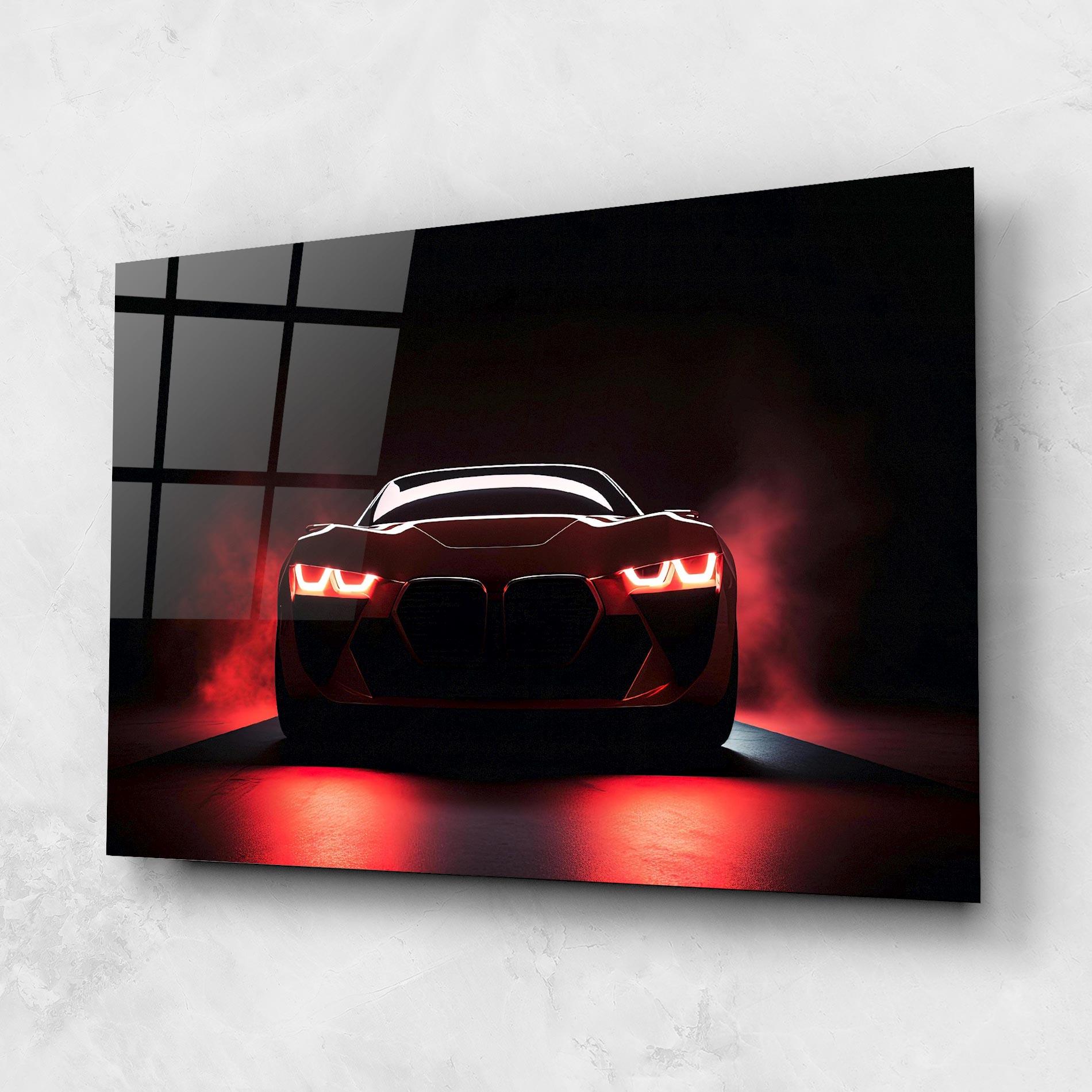 Tablou Sticla Red Bmw In Smoke mockup 1