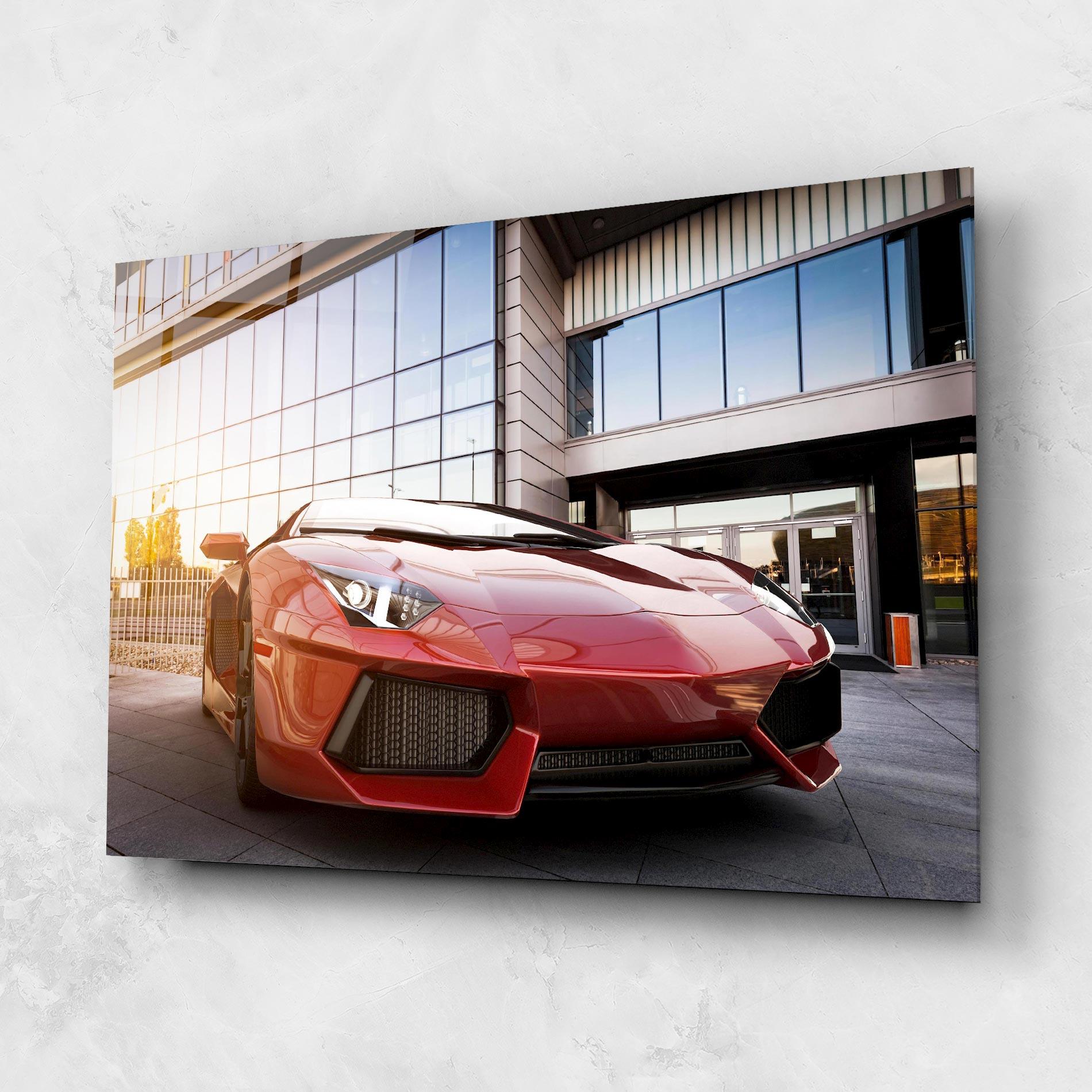 Tablou Sticla Red Lambo Outside mockup 1