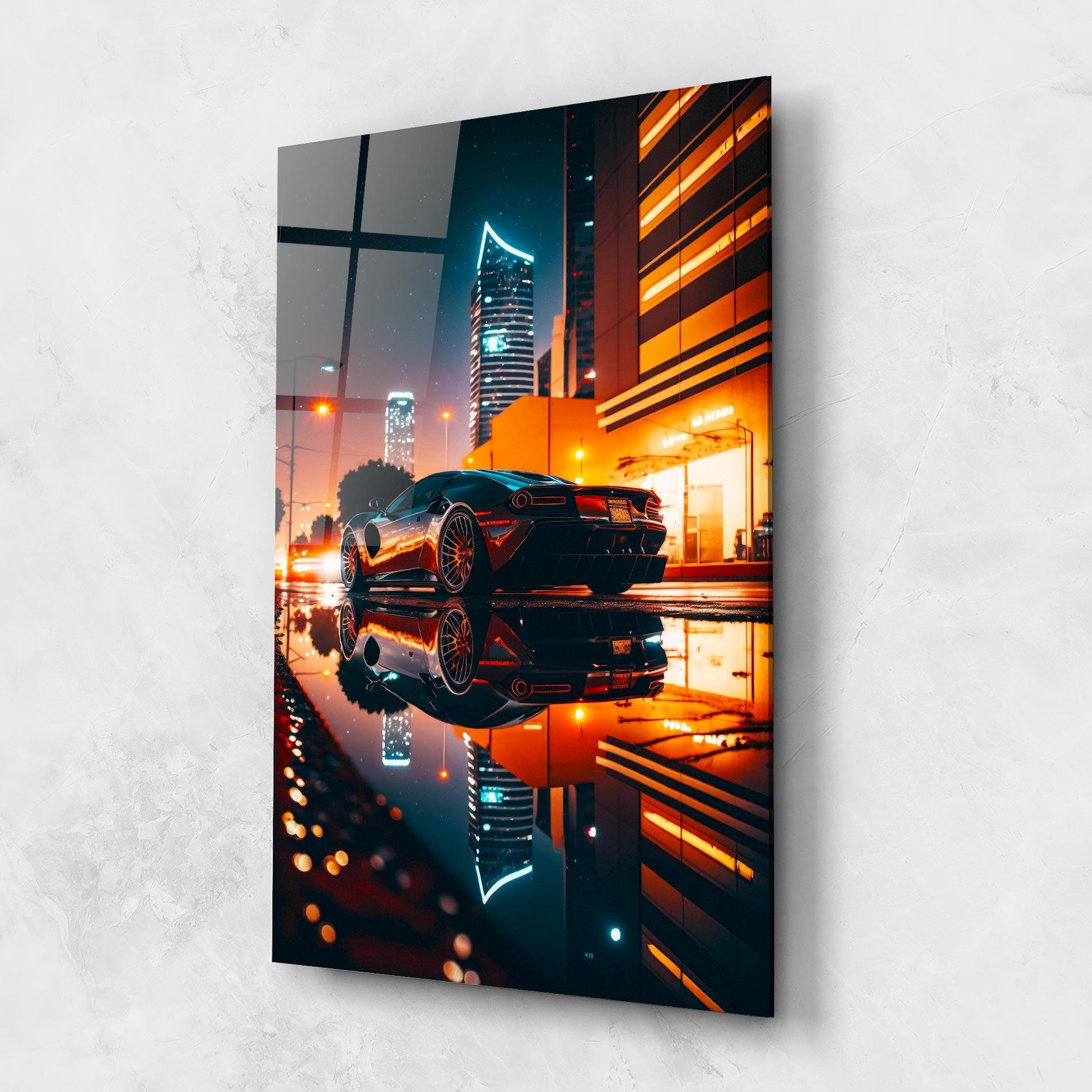 Tablou Sticla Rainy Sport Car mockup 1