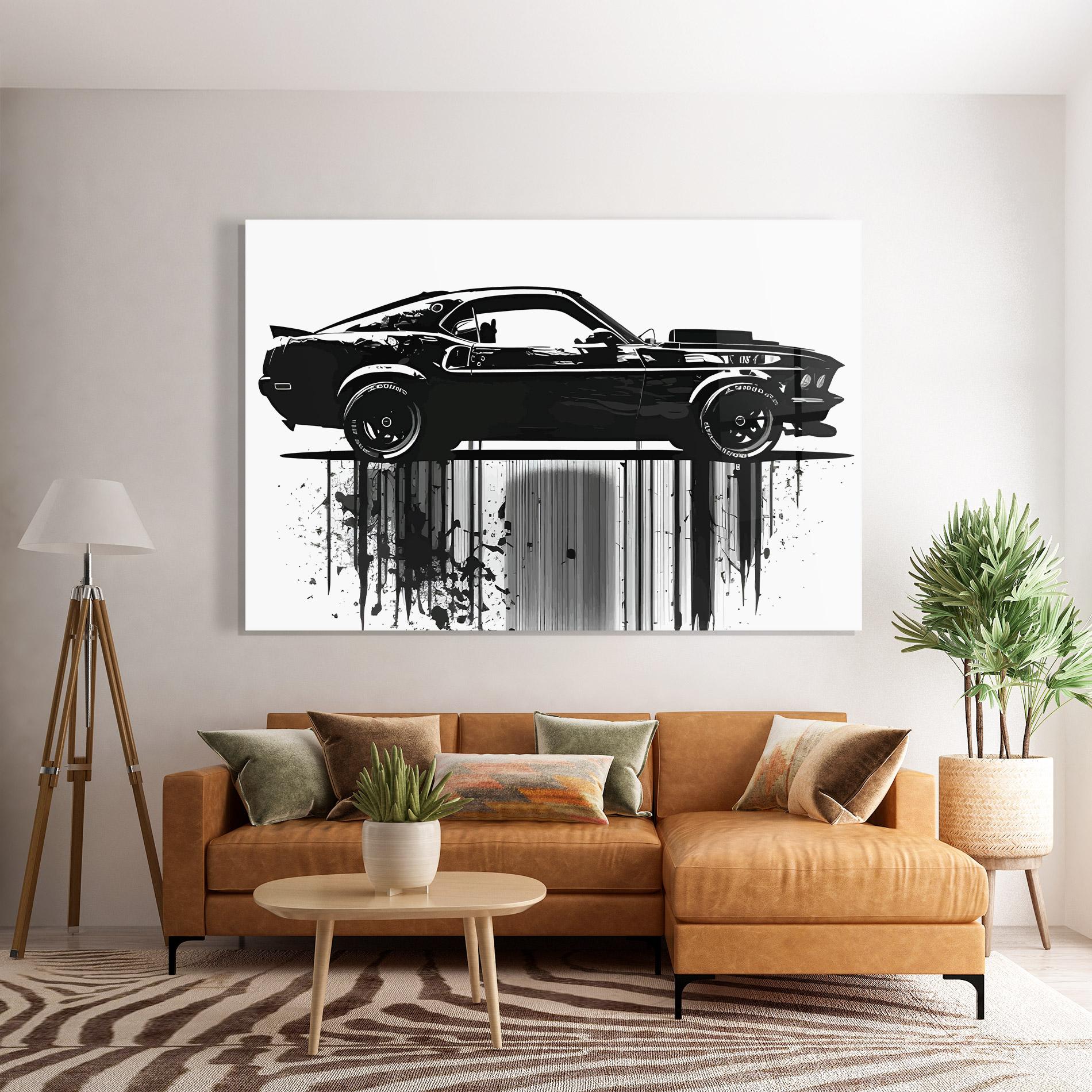 Tablou Sticla Black Car Drowing mockup 7