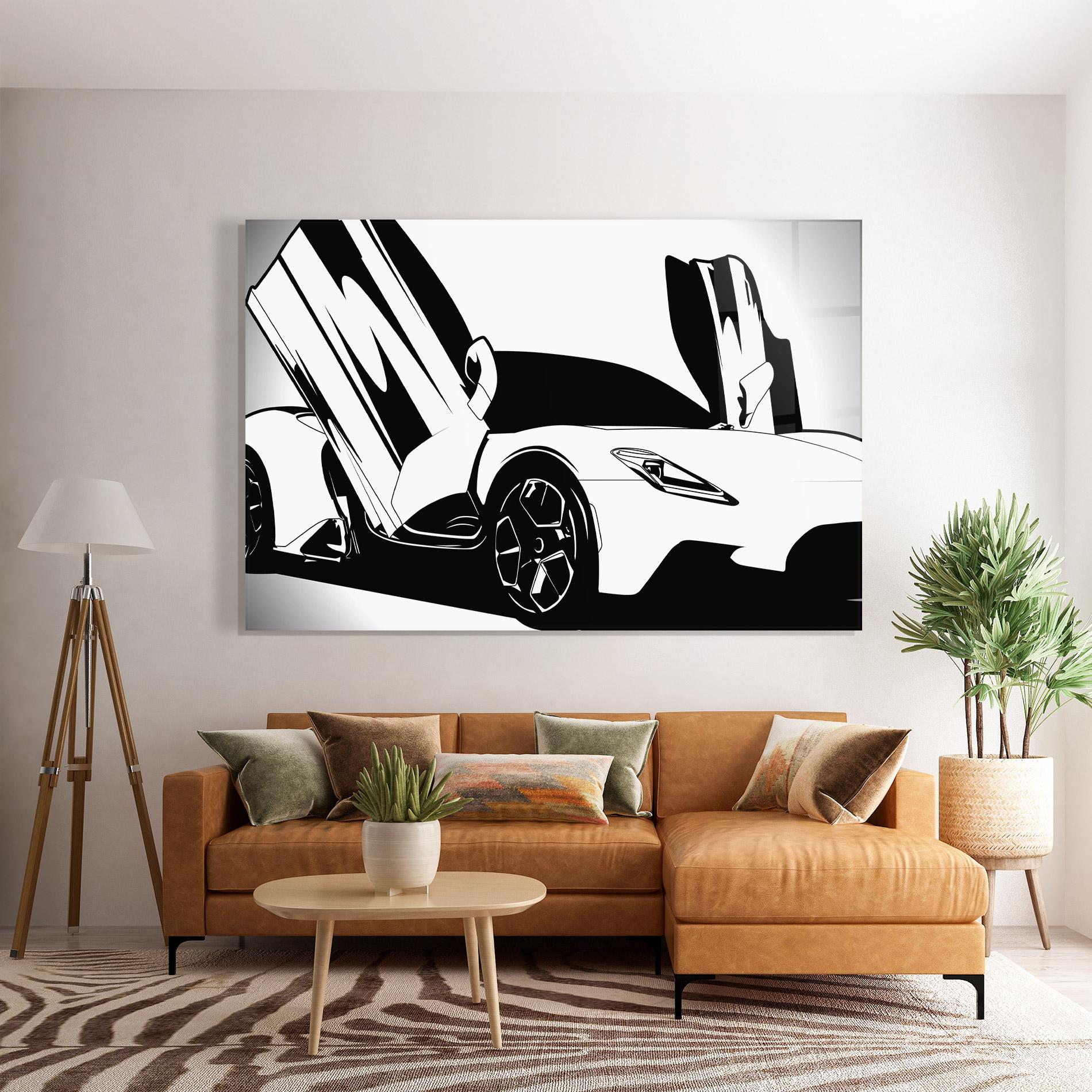 Tablou Sticla Black White Car mockup 7