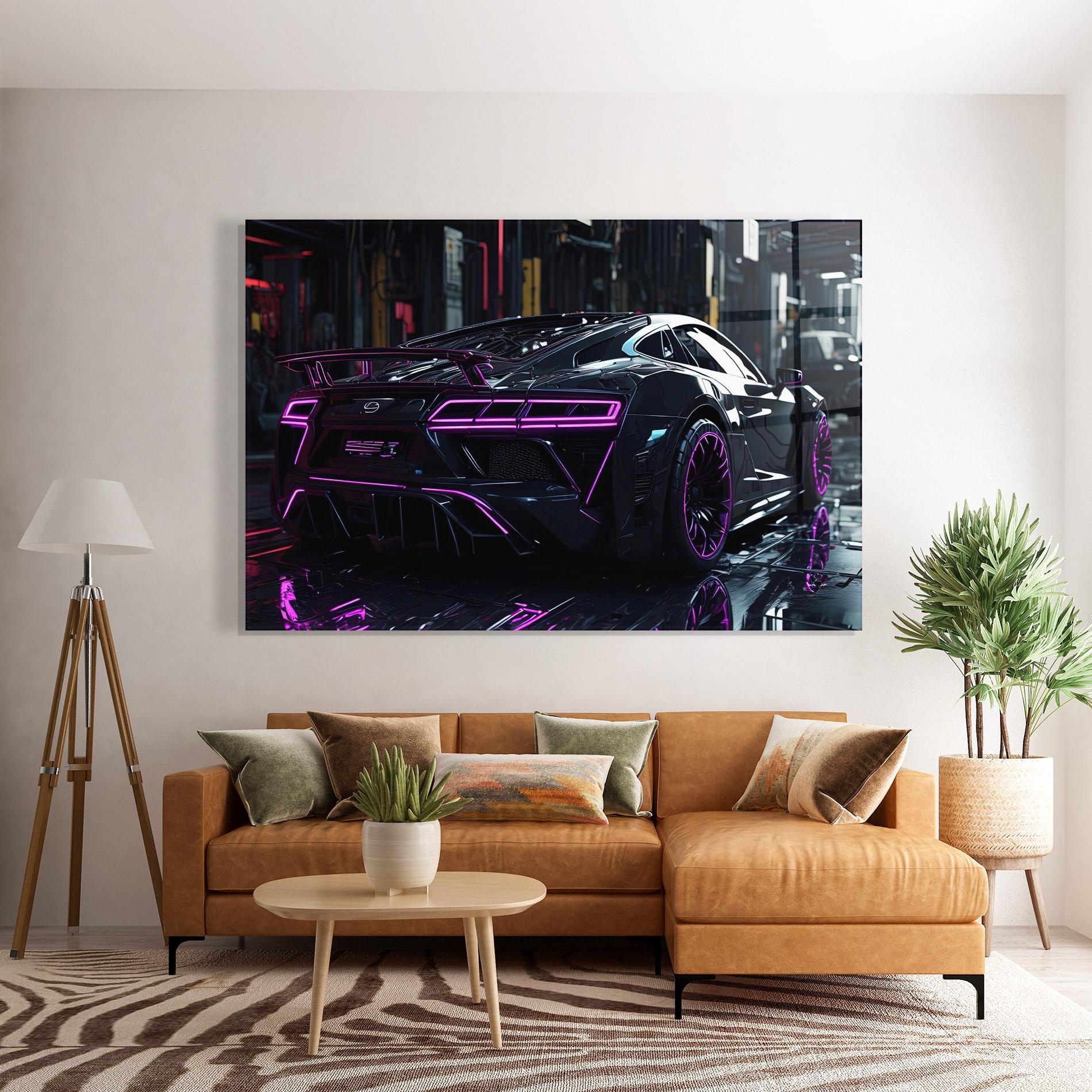 Tablou Sticla Futuristic Purple Black Hypercar mockup 7