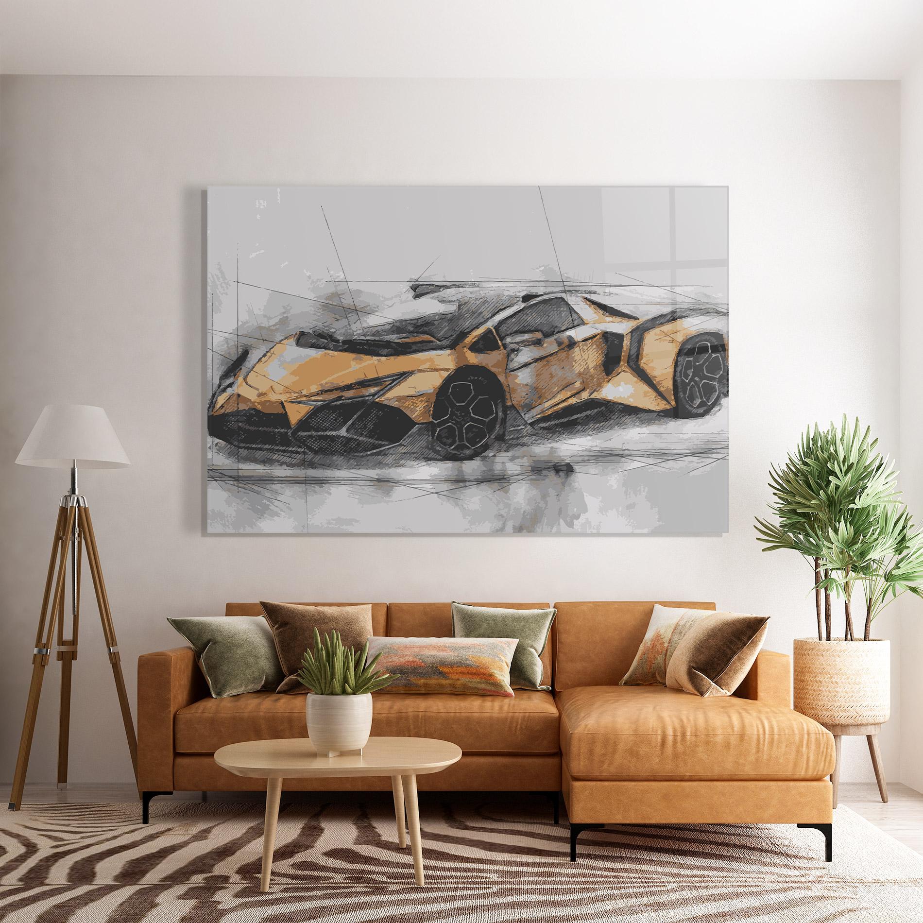 Tablou Sticla Orange Sport Car mockup 7