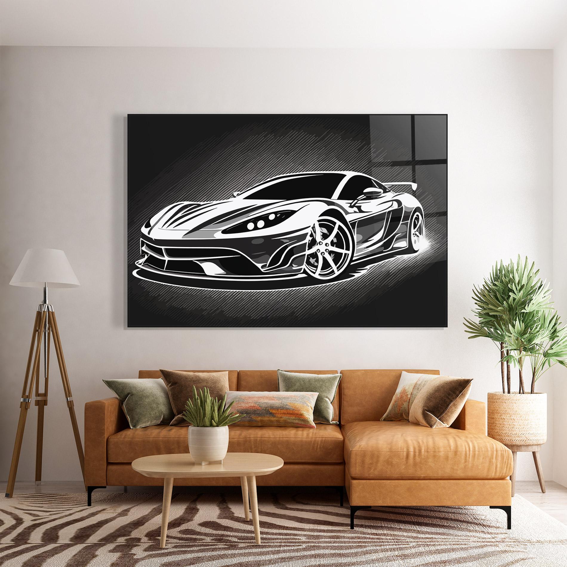 Tablou Sticla White Sport Car mockup 7