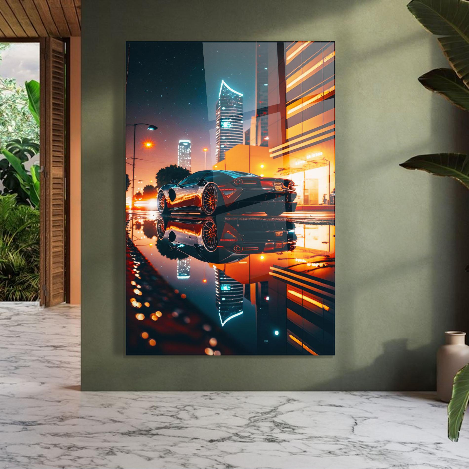 Tablou Sticla Rainy Sport Car mockup 7