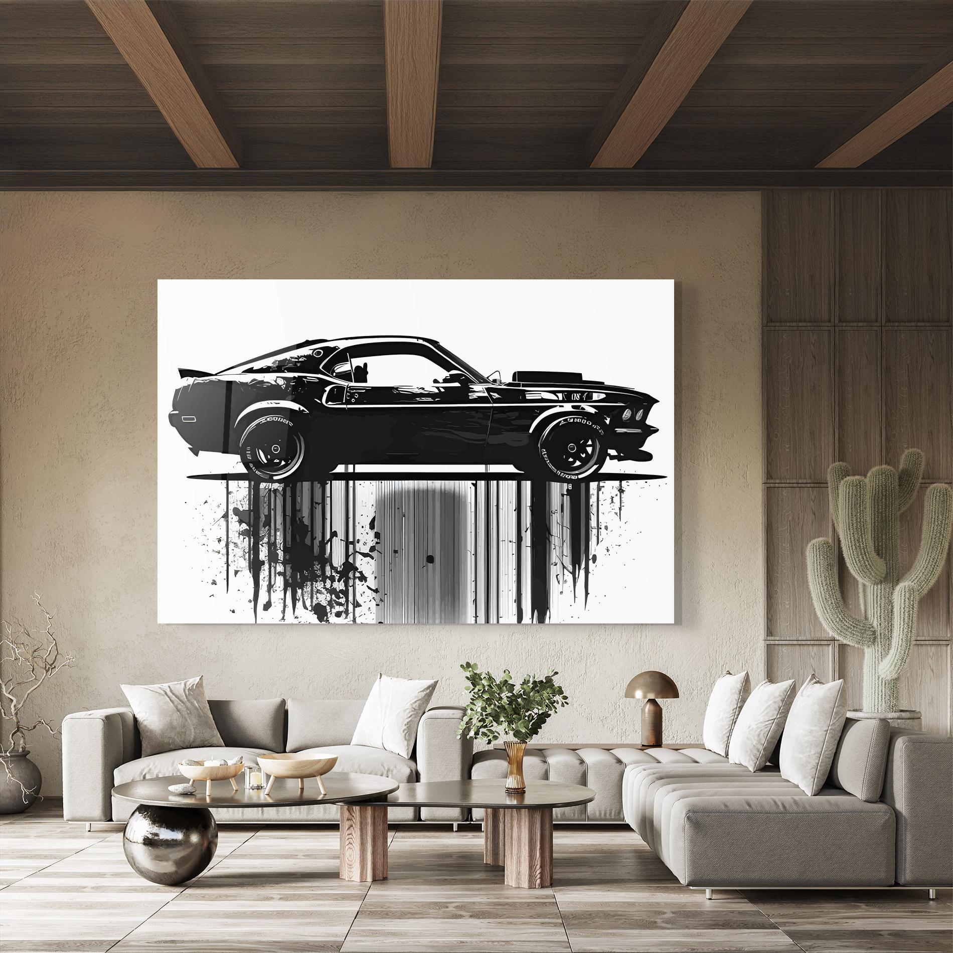 Tablou Sticla Black Car Drowing mockup 8