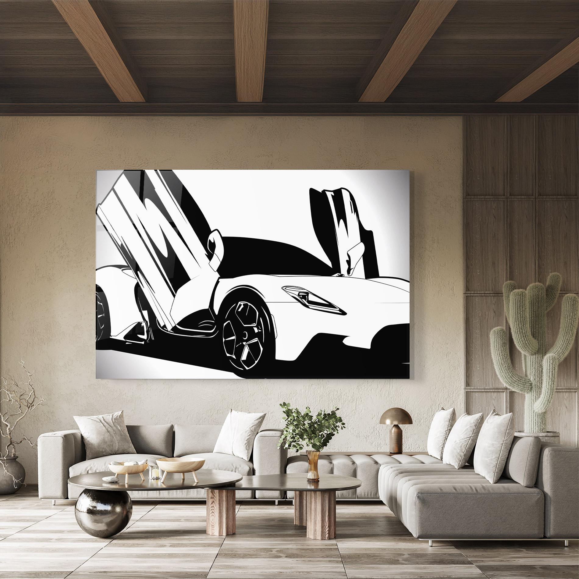 Tablou Sticla Black White Car mockup 8