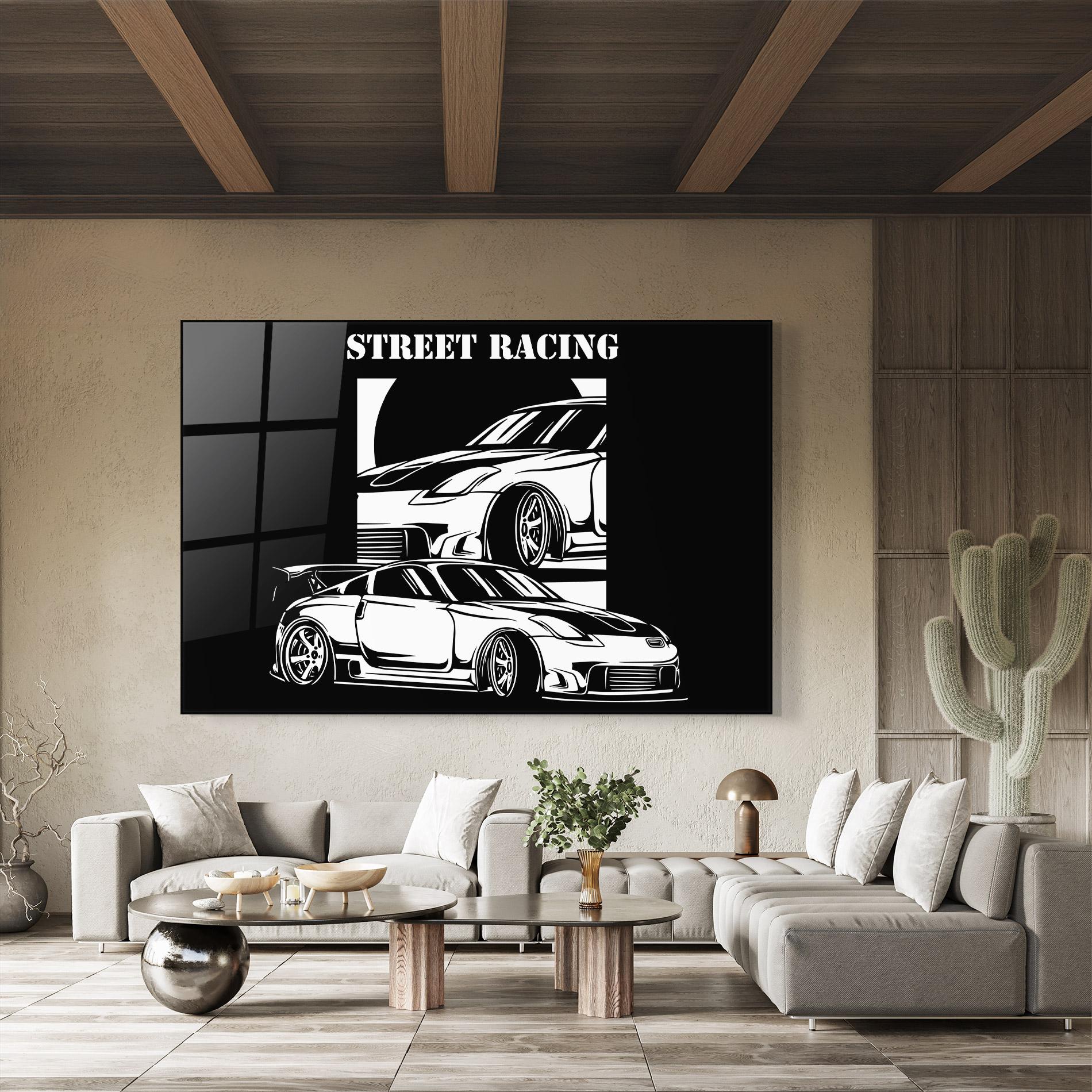 Tablou Sticla Car Street Racing mockup 8