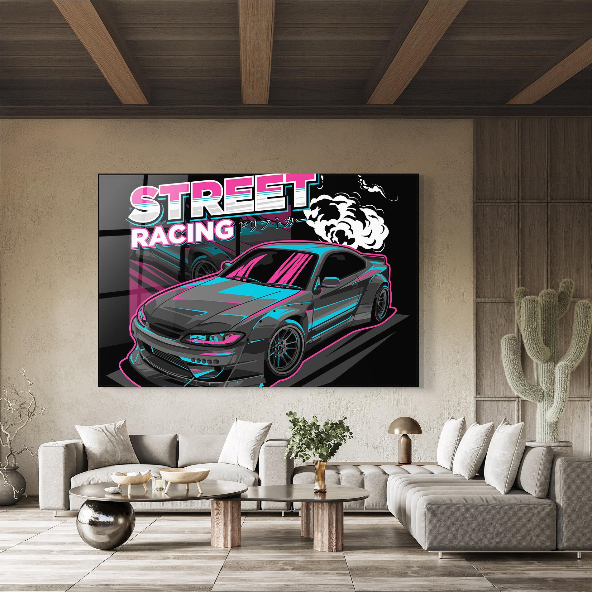 Tablou Sticla Drift Grey Car mockup 8