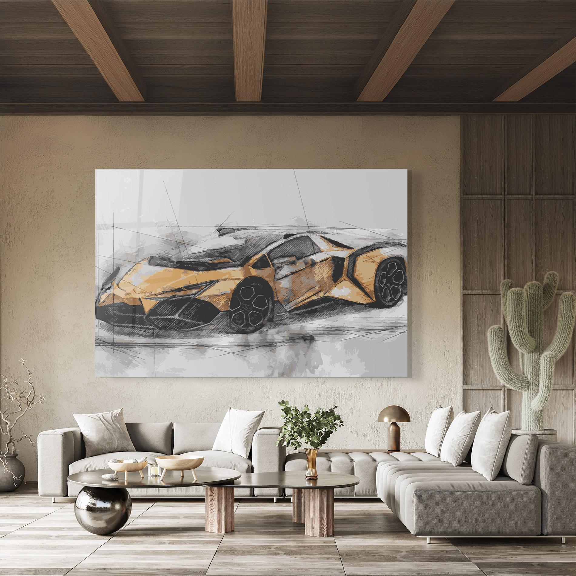 Tablou Sticla Orange Sport Car mockup 8