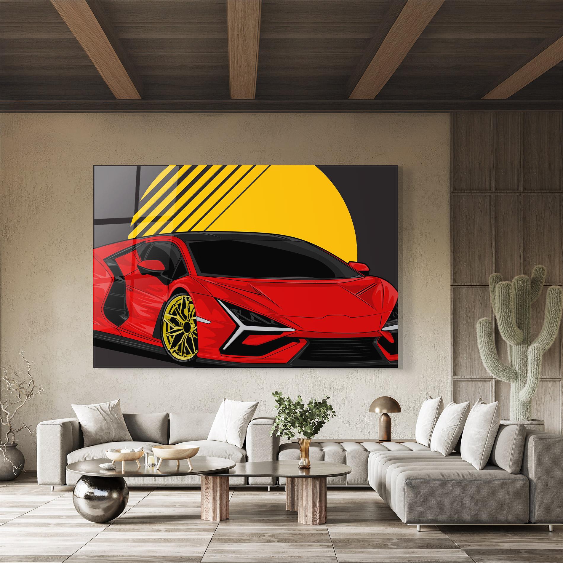 Tablou Sticla Red Yellow Sport Car mockup 8