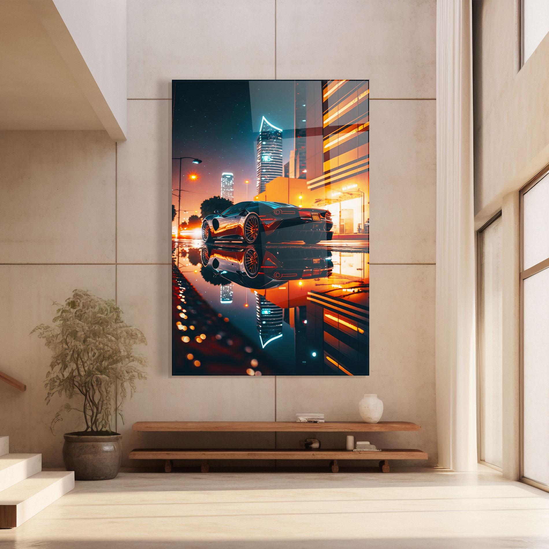 Tablou Sticla Rainy Sport Car mockup 8