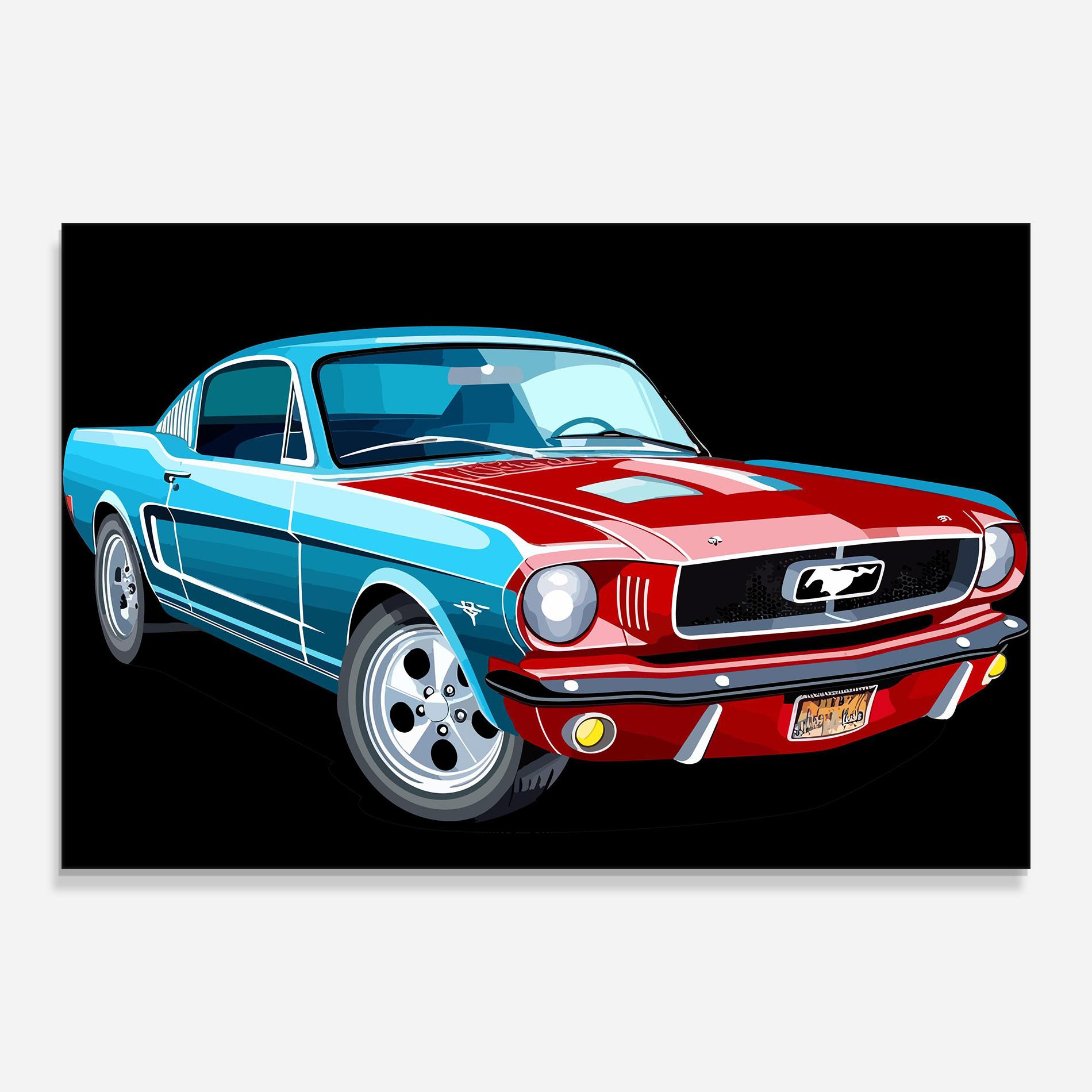 Tablou Sticla Blue Red Mustang mockup 0