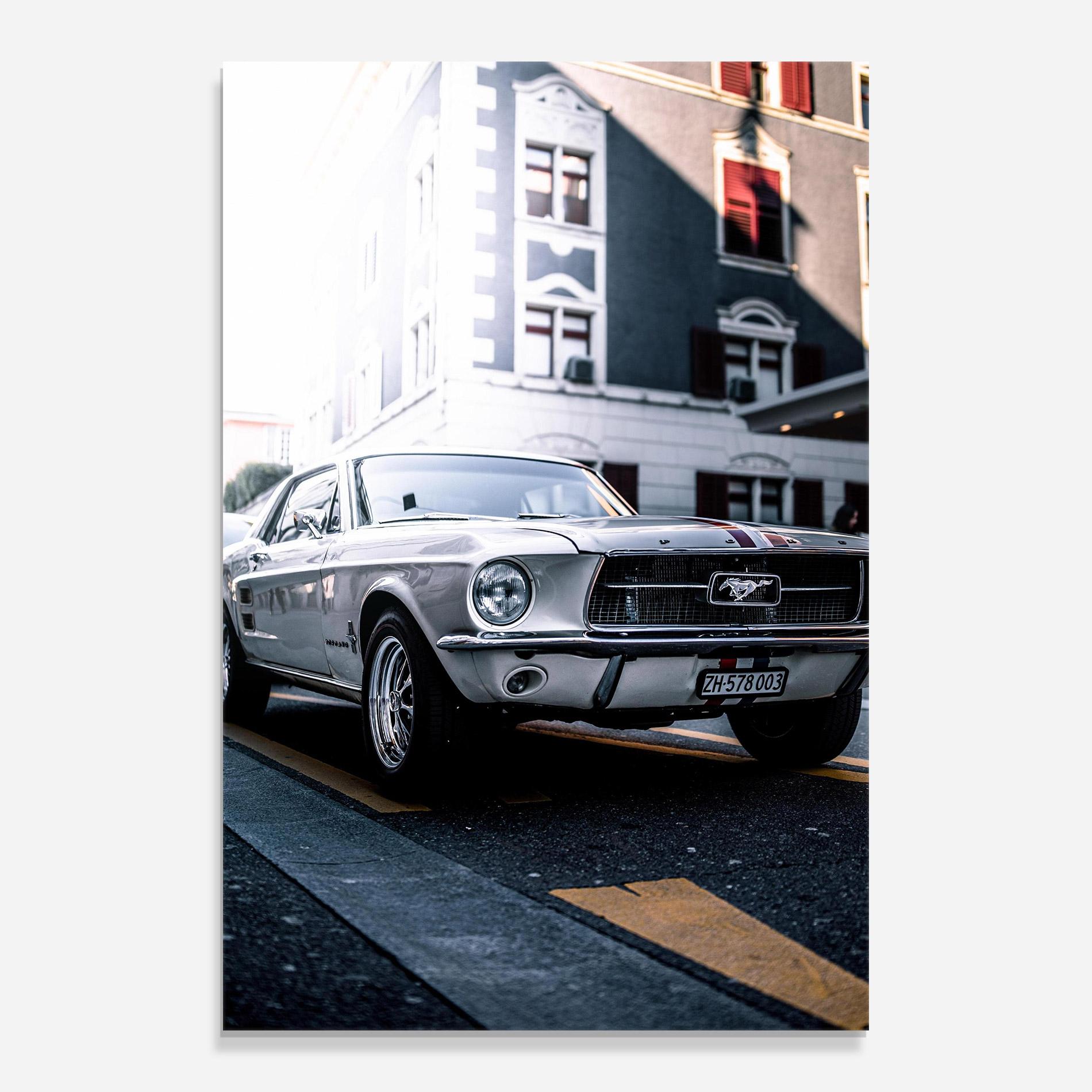 Tablou Sticla Vintage White Car mockup 0