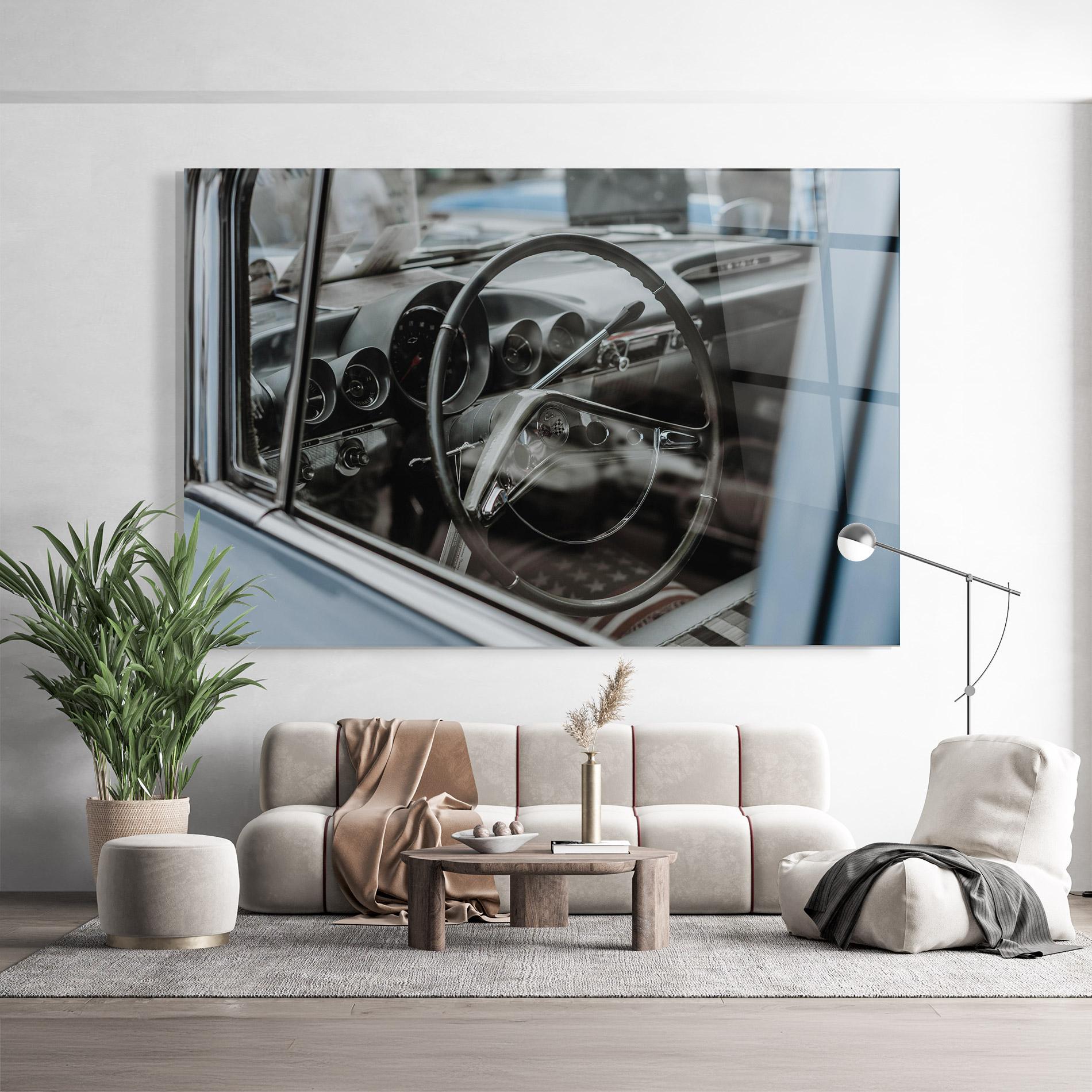 Tablou Sticla Black Steering Wheel mockup 9