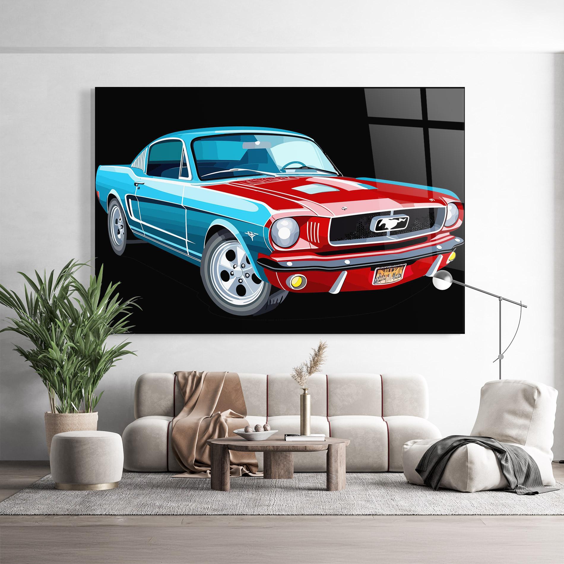Tablou Sticla Blue Red Mustang mockup 9