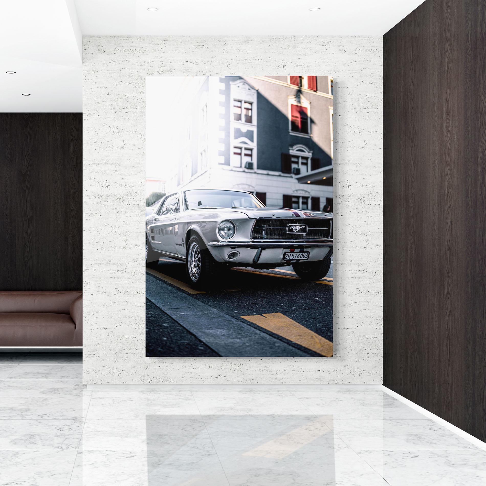 Tablou Sticla Vintage White Car mockup 9