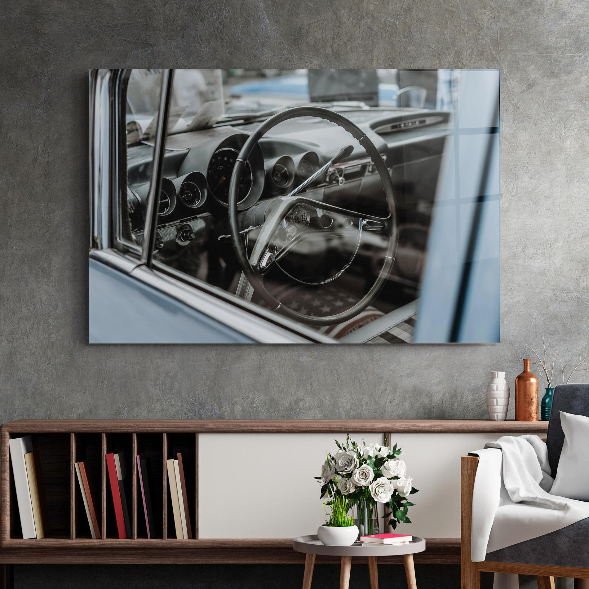 Tablou Sticla Black Steering Wheel mockup 2