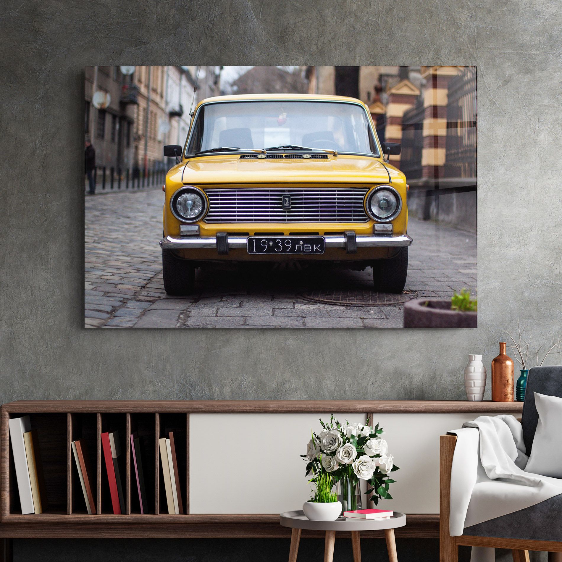 Old Yellow Car mockup 2