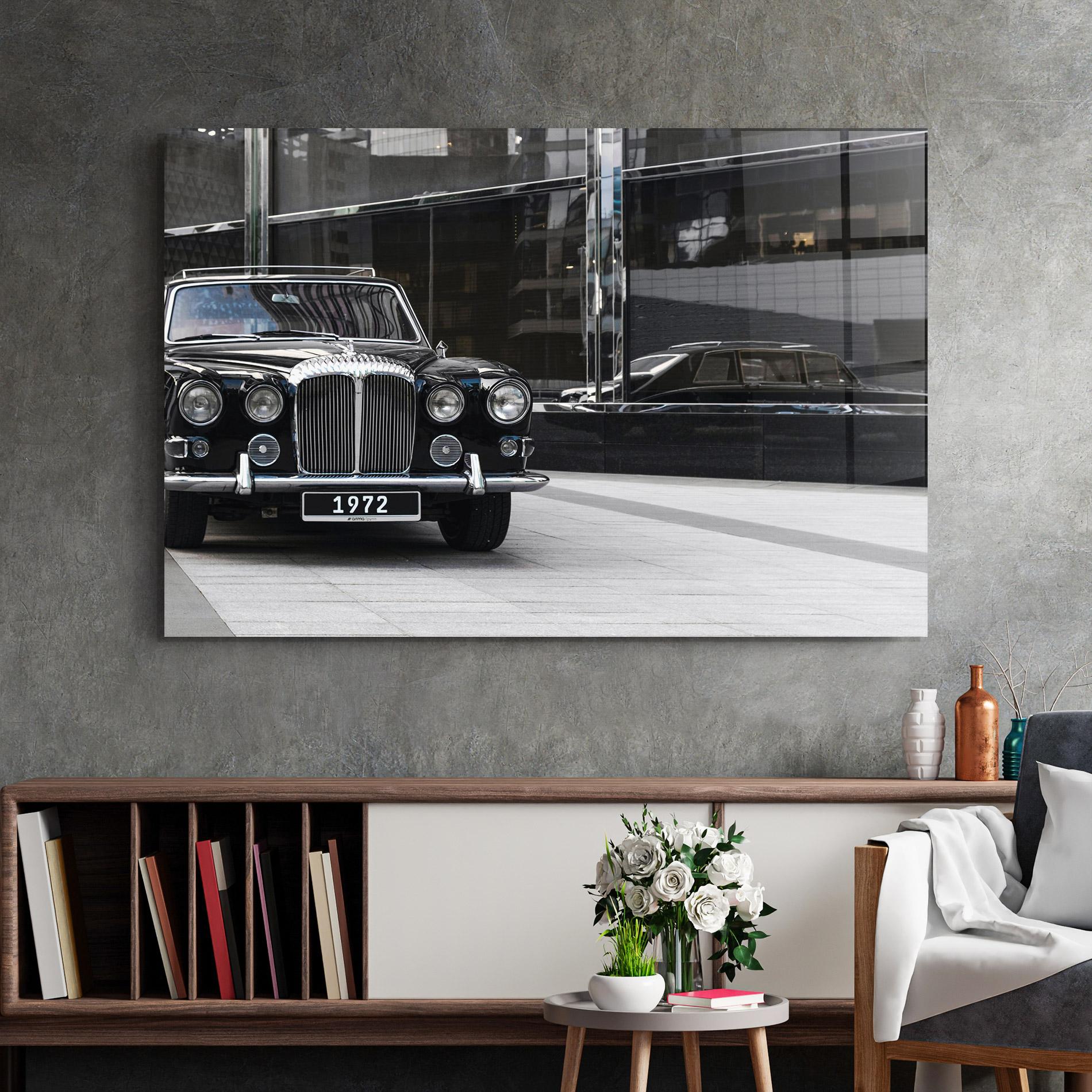 Tablou Sticla Vintage Black Car mockup 2