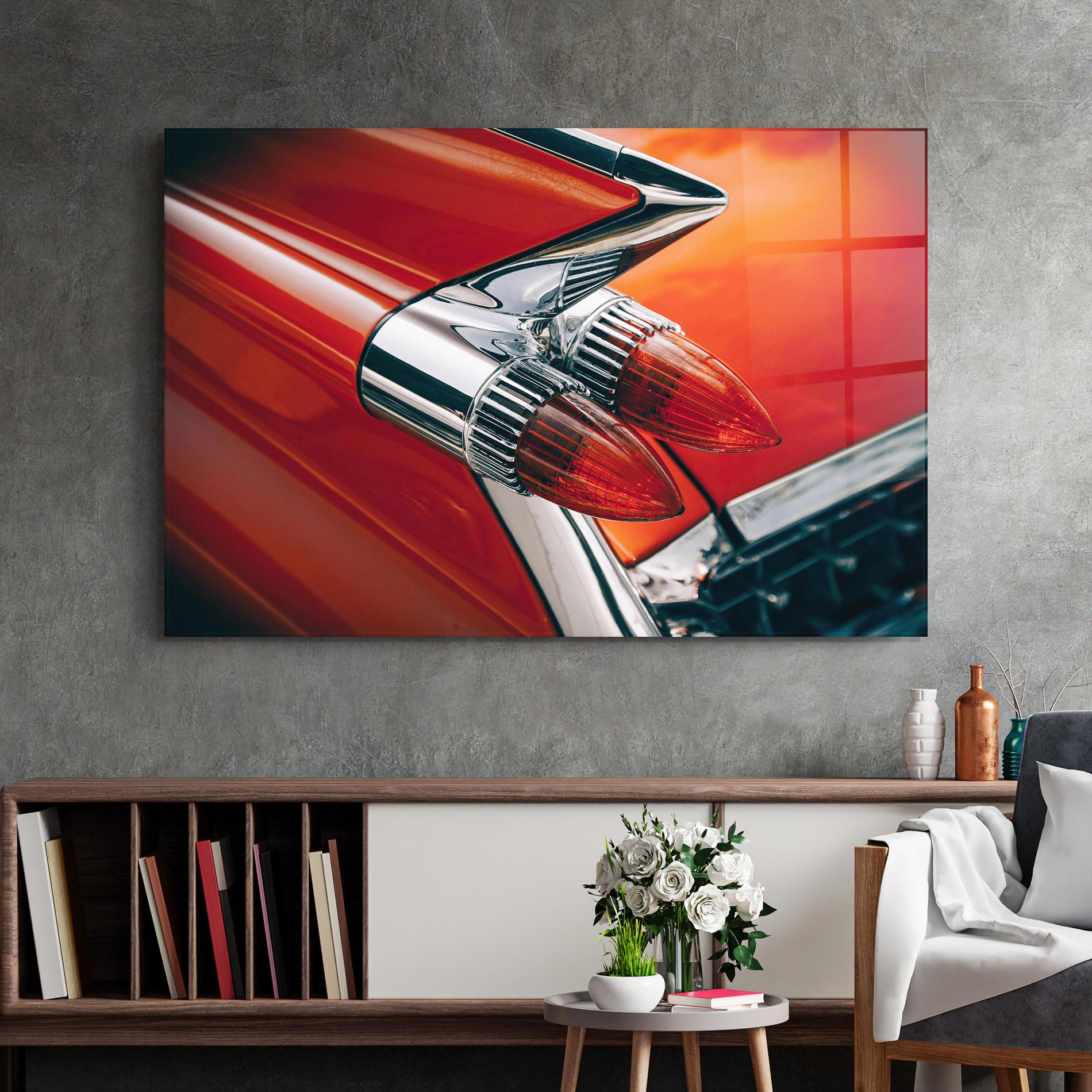 Tablou Sticla Vintage Car Red mockup 2