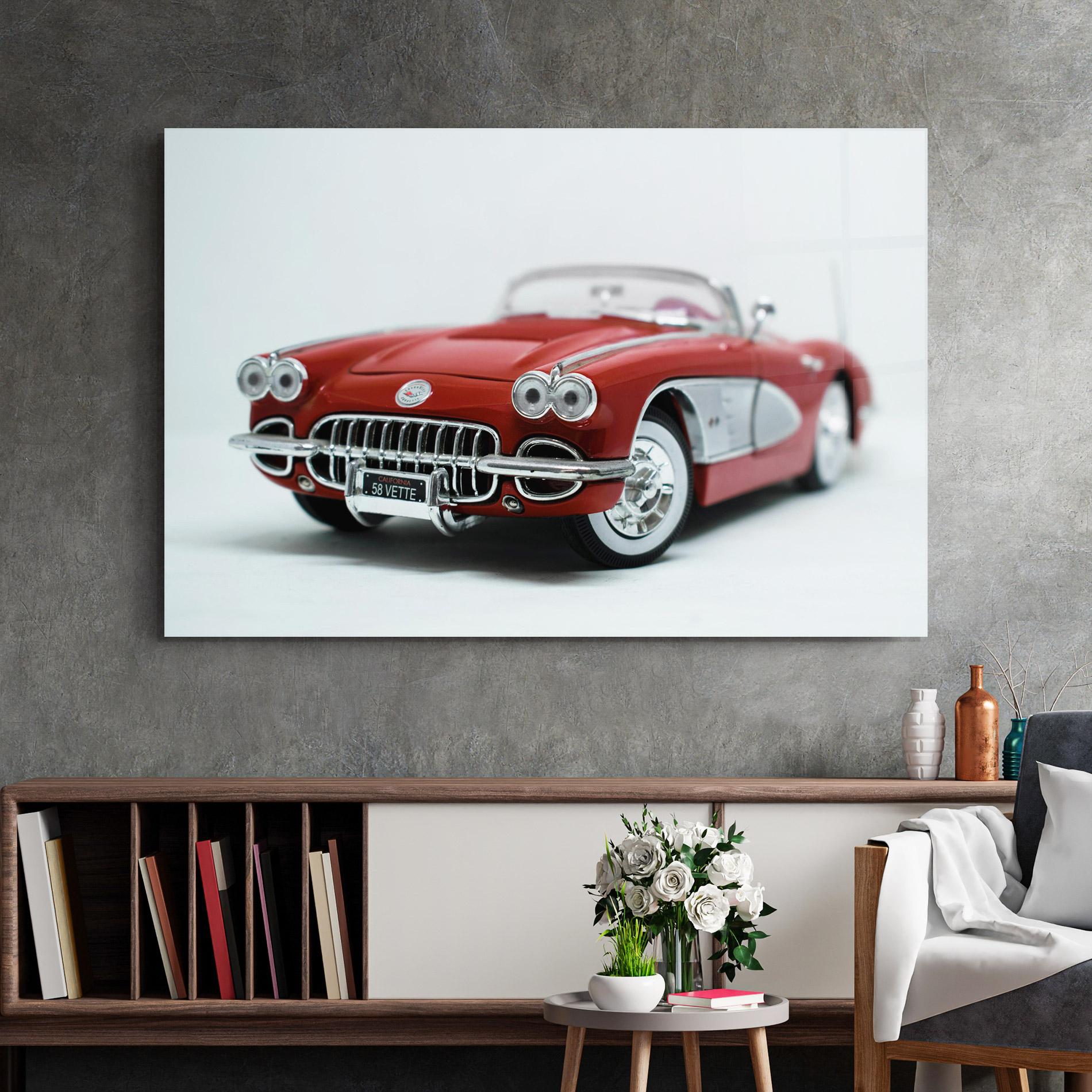 Tablou Sticla Vintage Red Car mockup 2