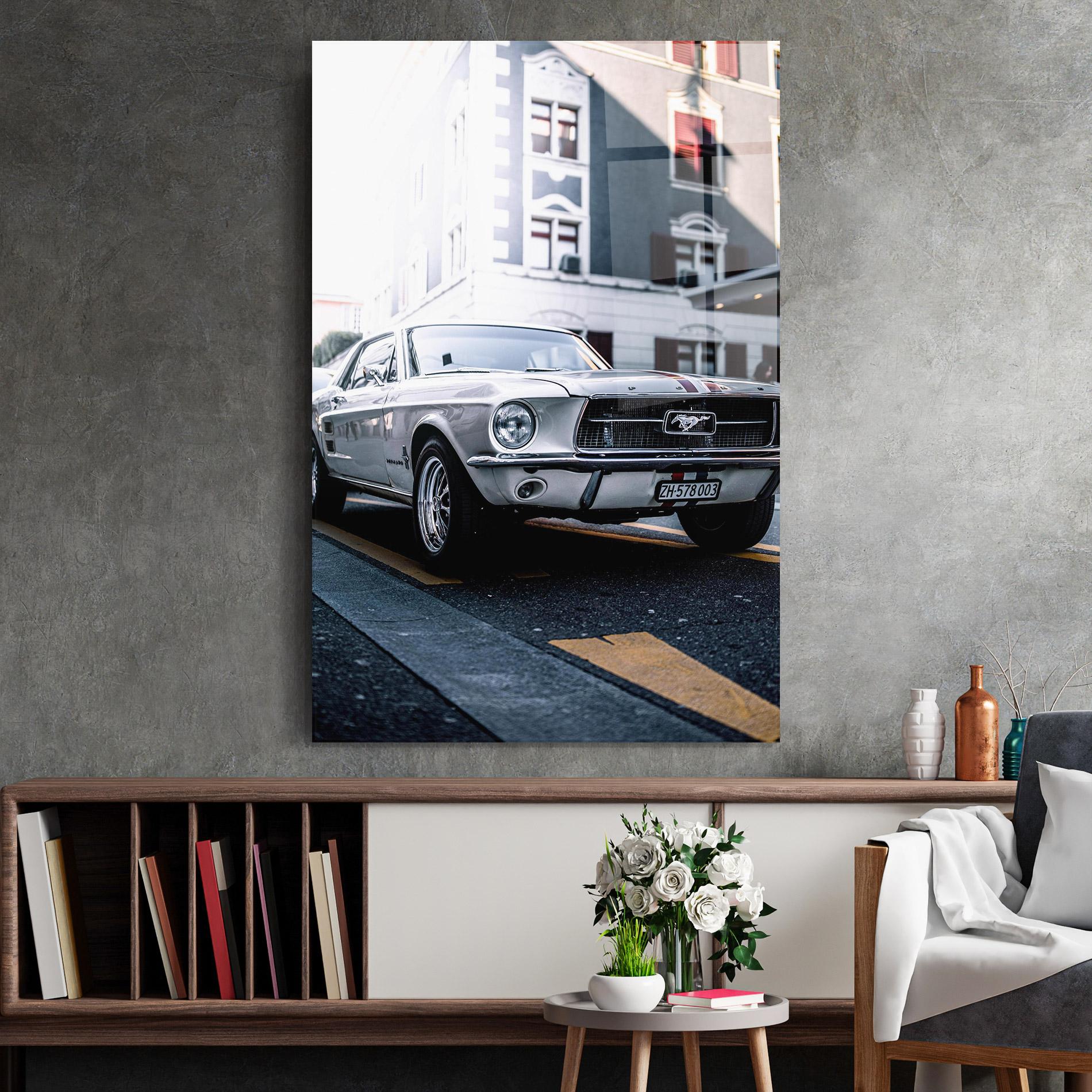 Tablou Sticla Vintage White Car mockup 2
