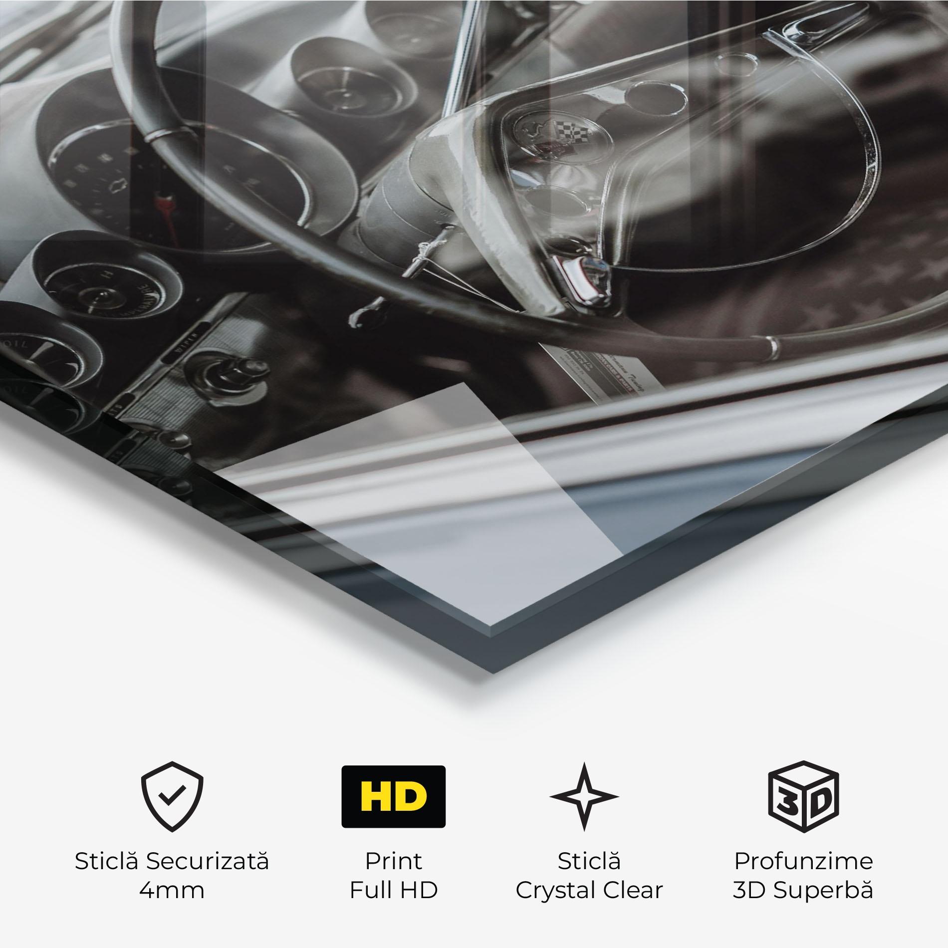 Tablou Sticla Black Steering Wheel mockup 3