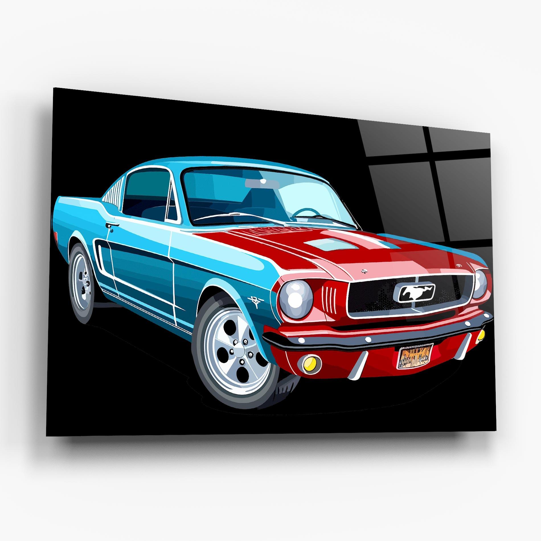 Tablou Sticla Blue Red Mustang mockup 6