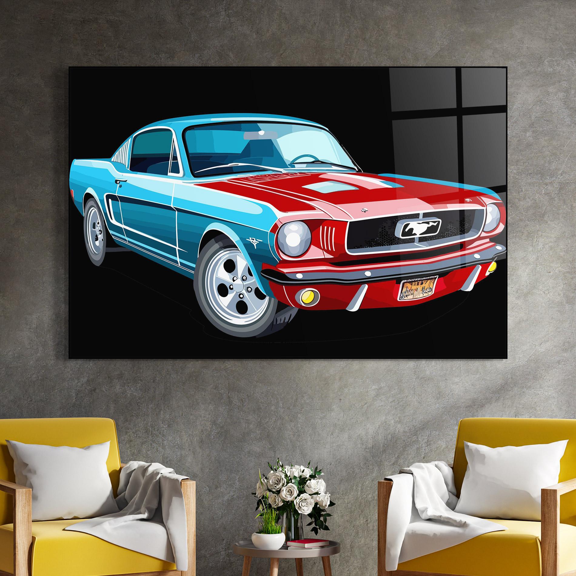 Tablou Sticla Blue Red Mustang mockup 4
