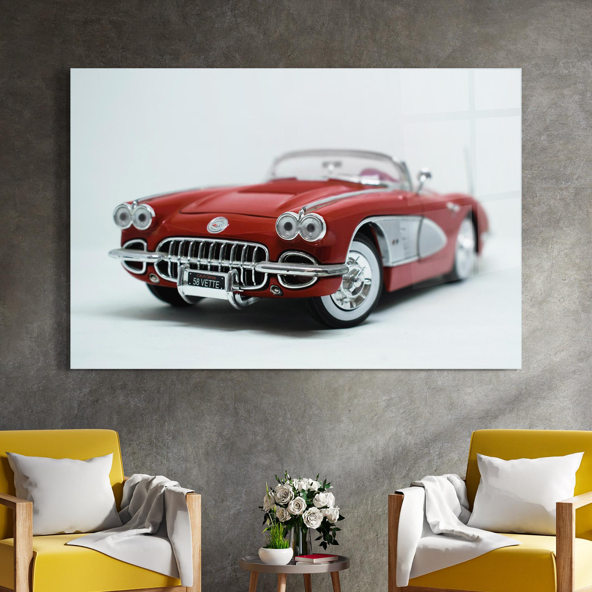 Tablou Sticla Vintage Red Car mockup 4