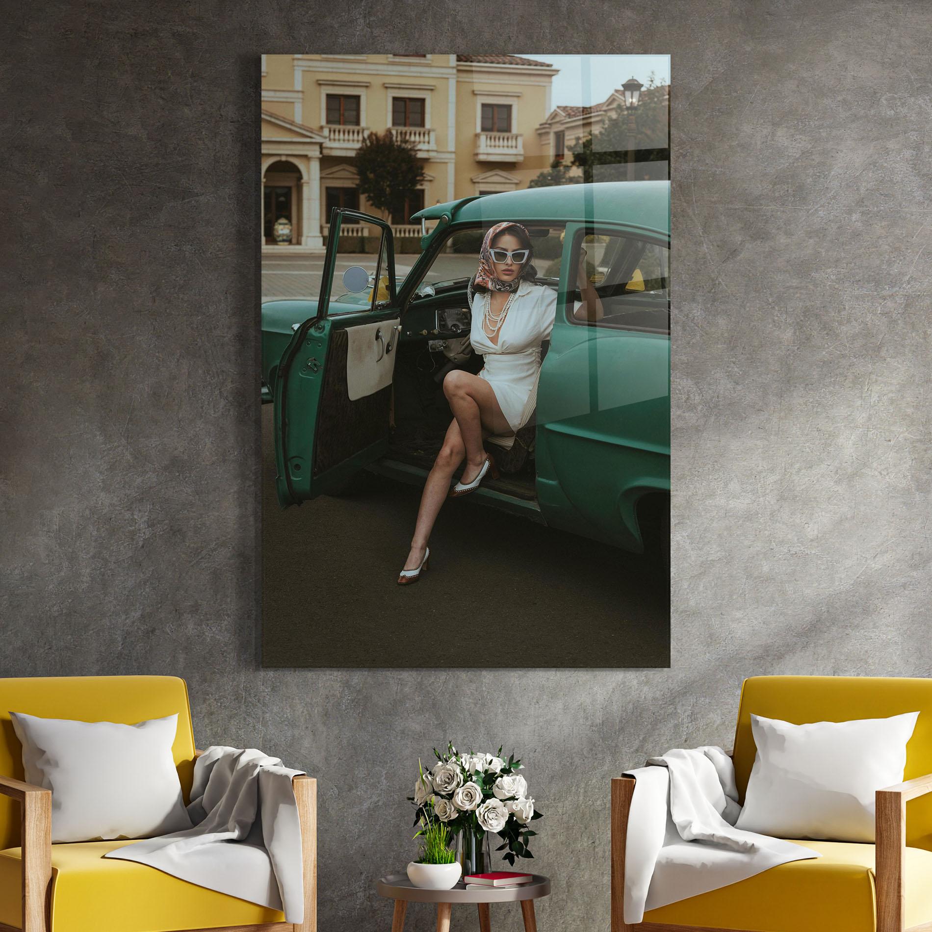 Tablou Sticla Lady Vintage Cat mockup 4