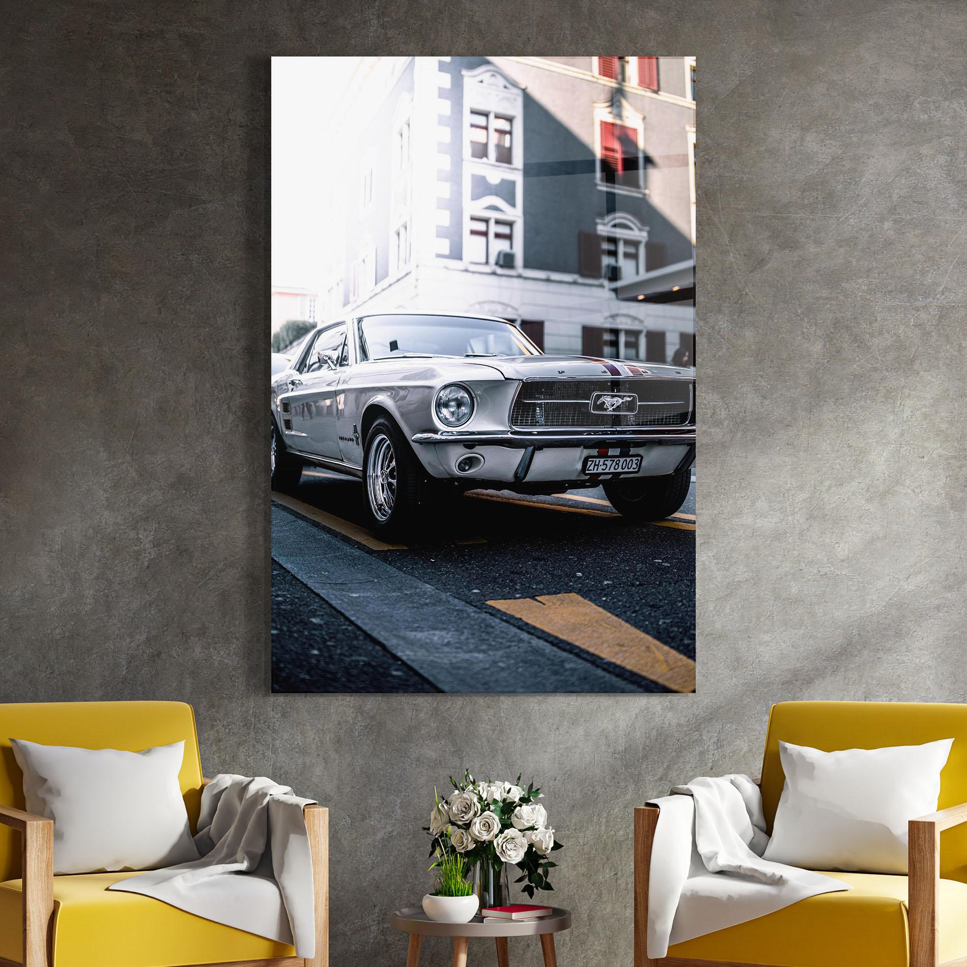 Tablou Sticla Vintage White Car mockup 4