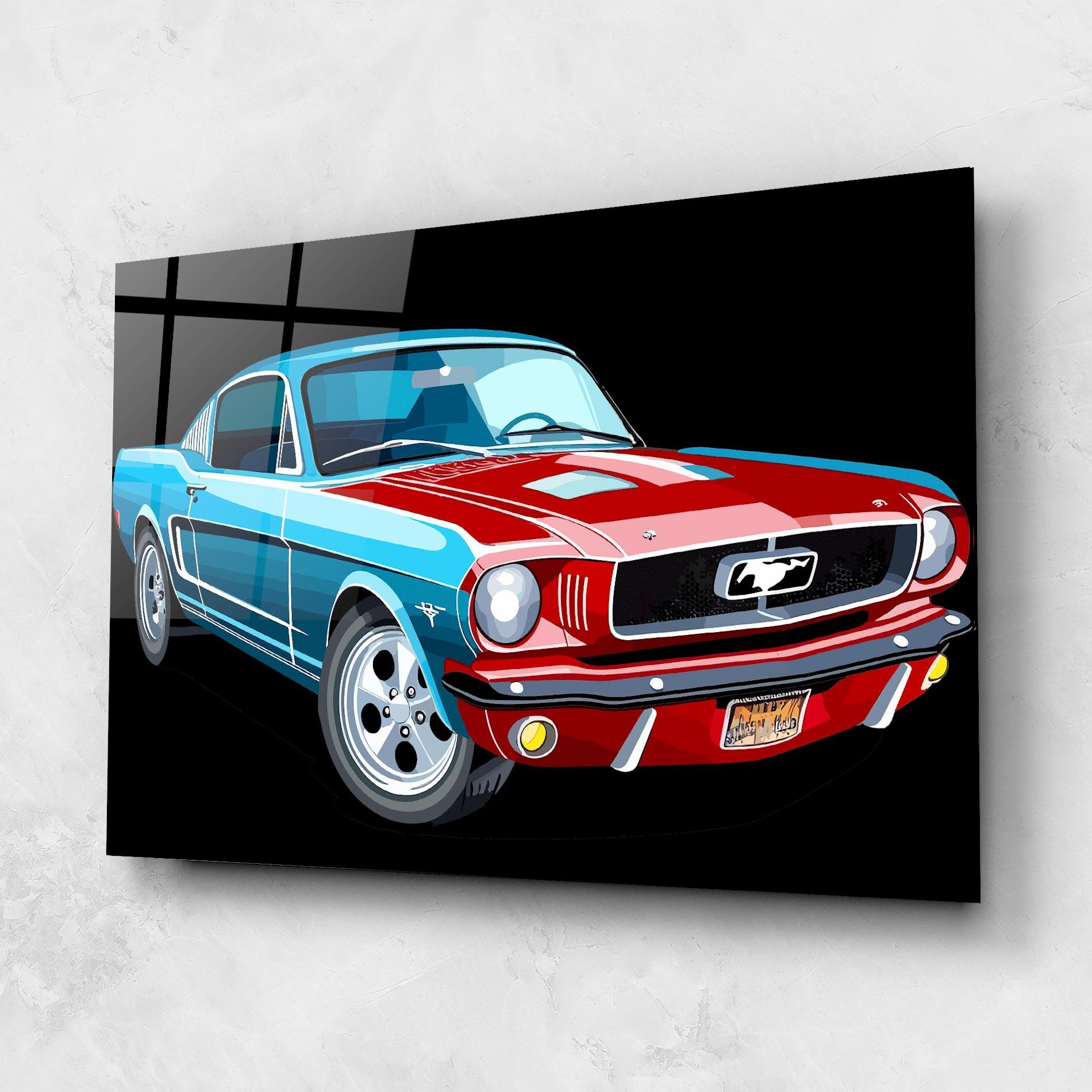 Tablou Sticla Blue Red Mustang mockup 1