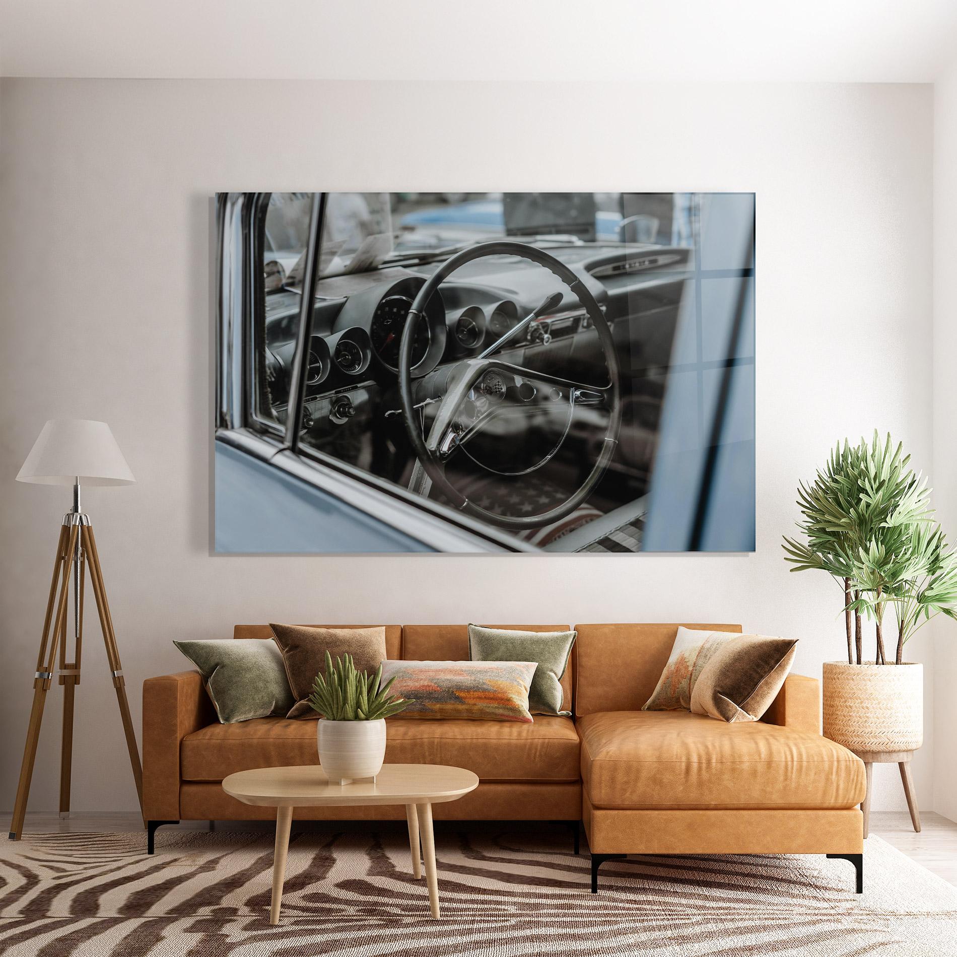 Tablou Sticla Black Steering Wheel mockup 7