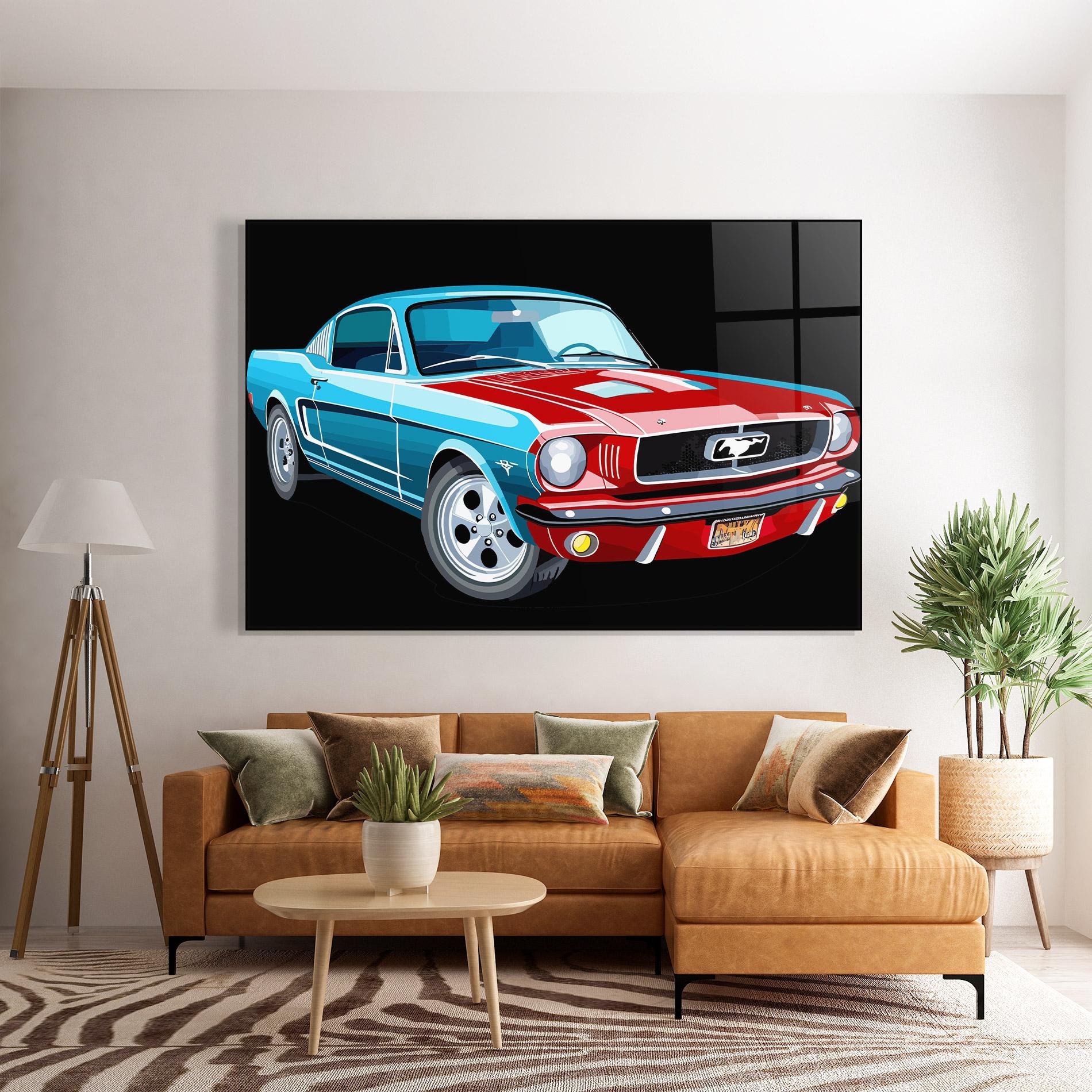 Tablou Sticla Blue Red Mustang mockup 7
