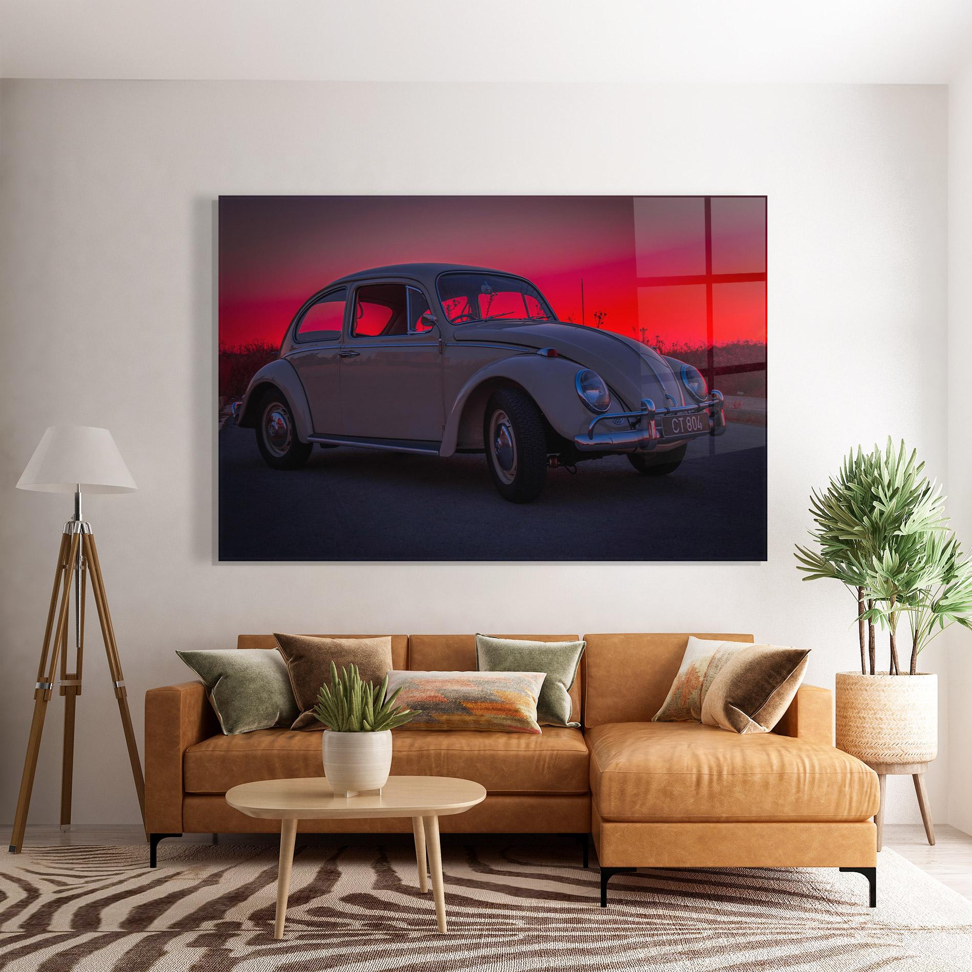 Tablou Sticla Old Car Sunset mockup 7