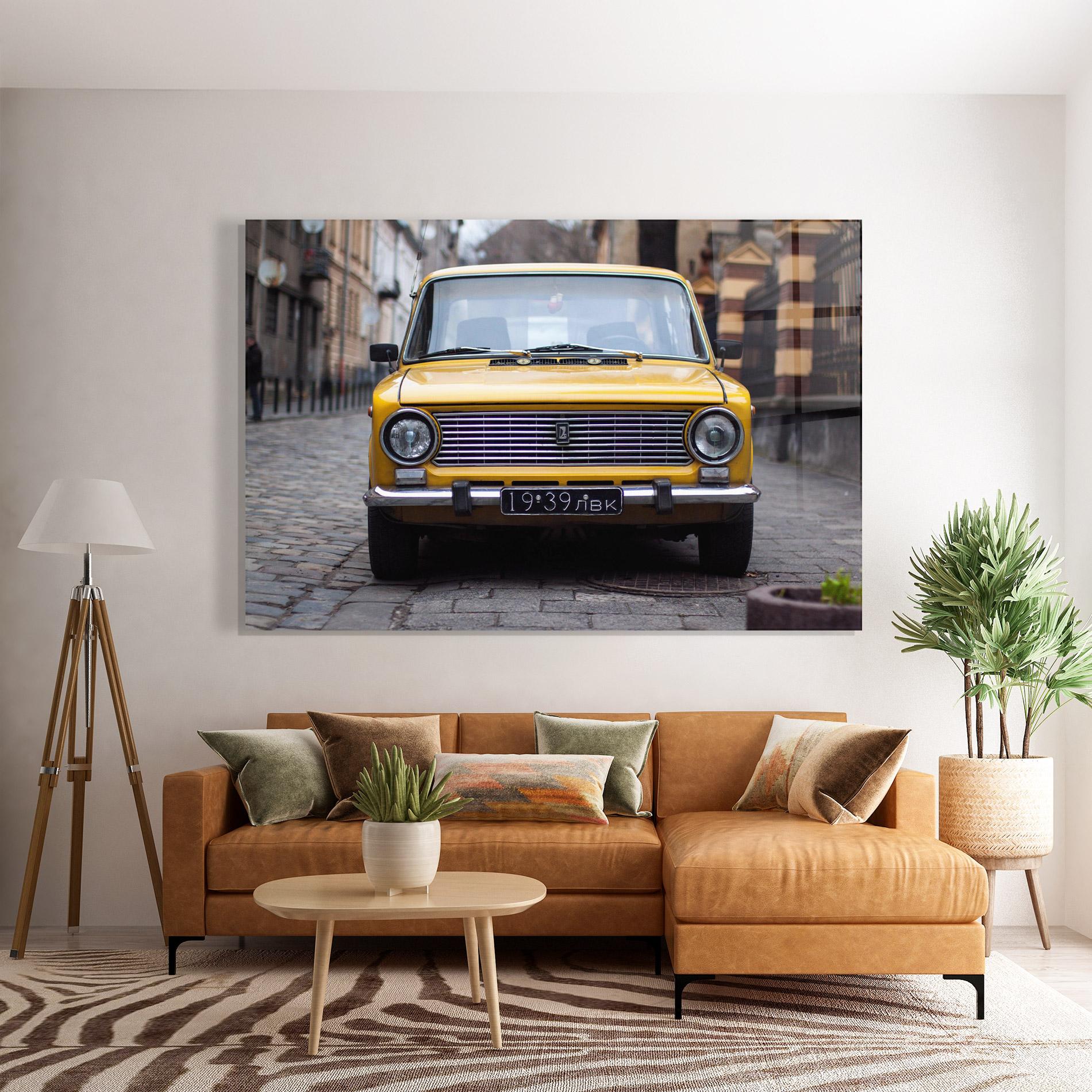 Tablou Sticla Old Yellow Car mockup 7
