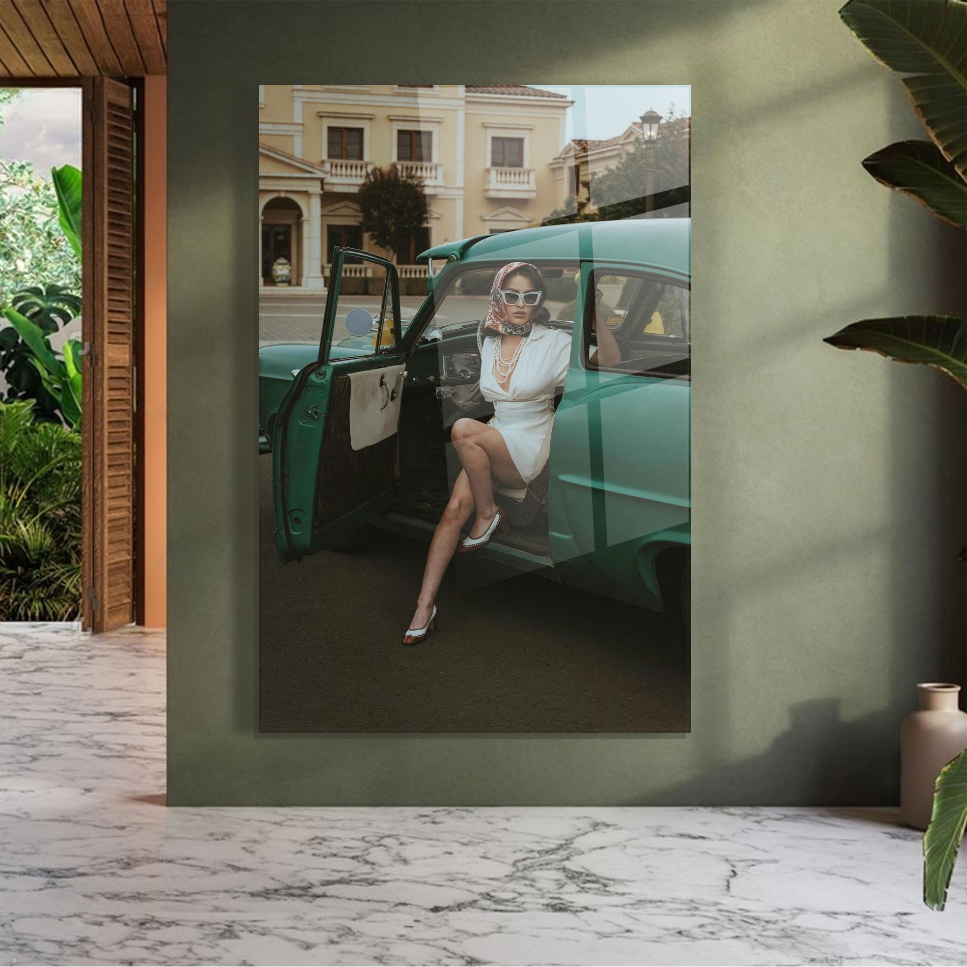 Tablou Sticla Lady Vintage Cat mockup 7