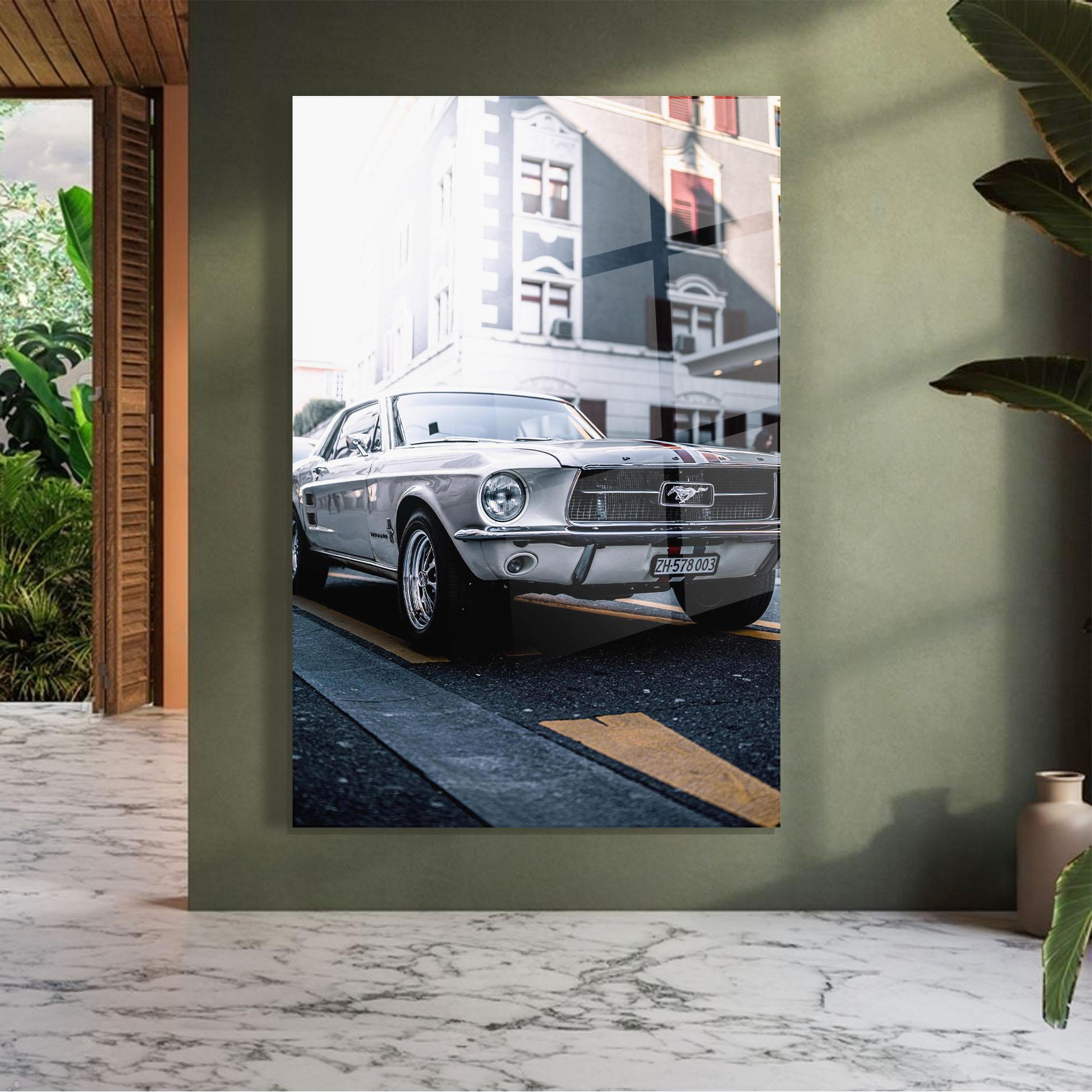 Tablou Sticla Vintage White Car mockup 7
