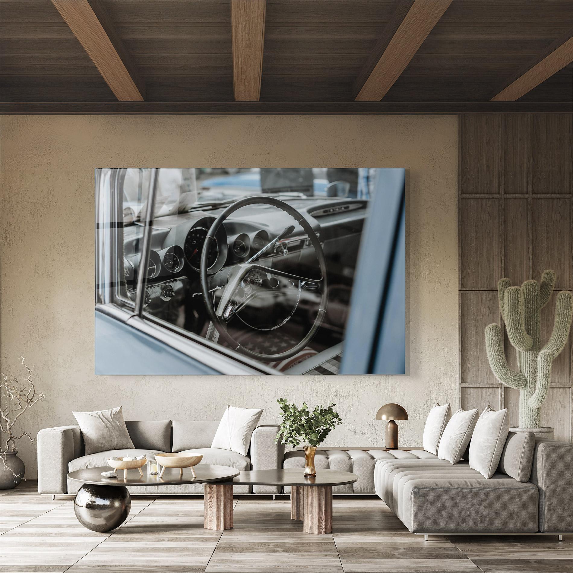 Tablou Sticla Black Steering Wheel mockup 8