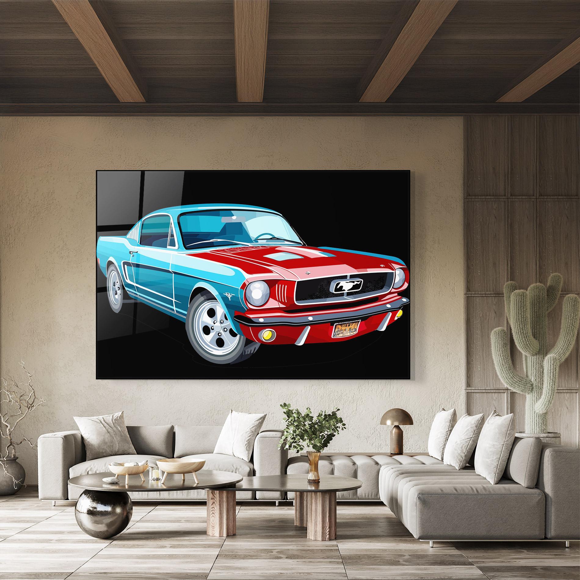 Tablou Sticla Blue Red Mustang mockup 8