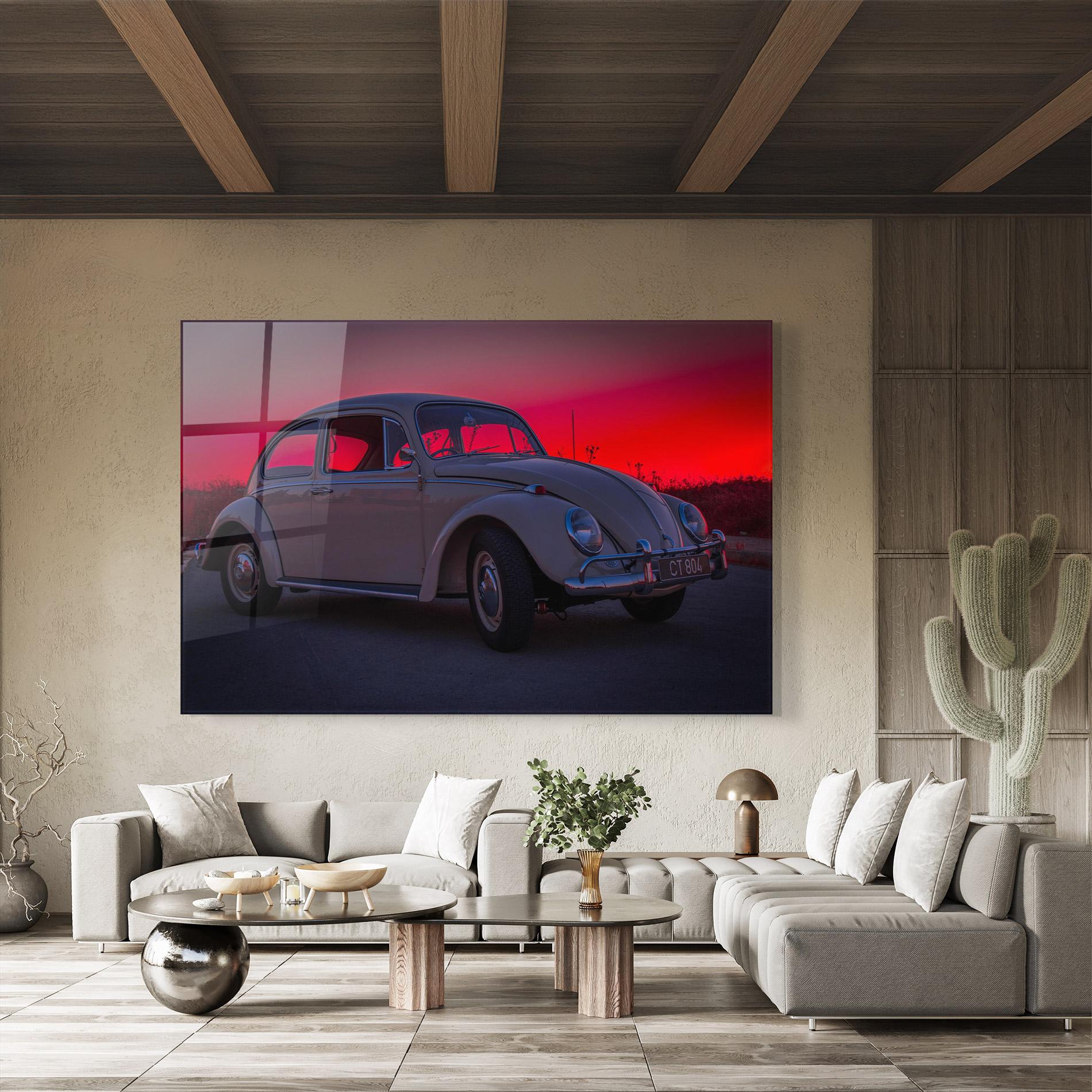 Tablou Sticla Old Car Sunset mockup 8