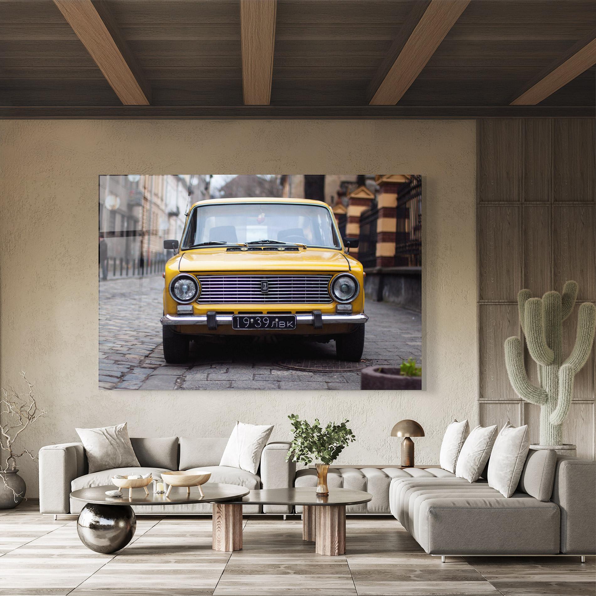 Tablou Sticla Old Yellow Car mockup 8